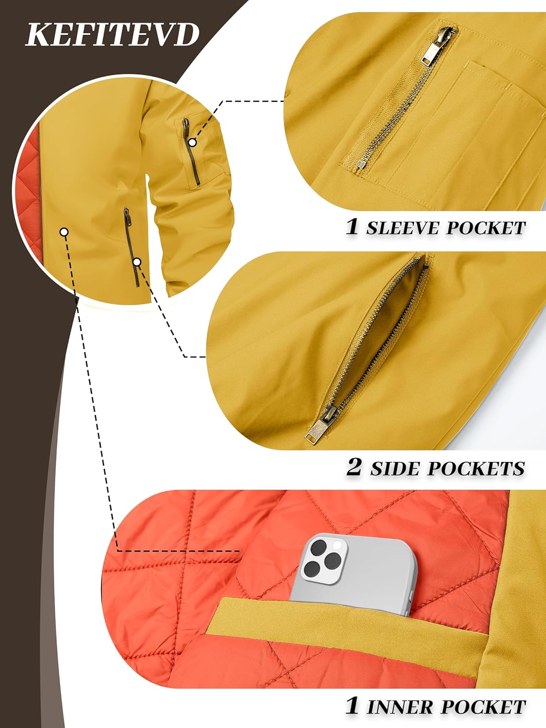 KEFITEVD Bomber Jacket Men Winter Coats Full Zip Windbreaker Mens Jackets Casual Work Coats - Image 6