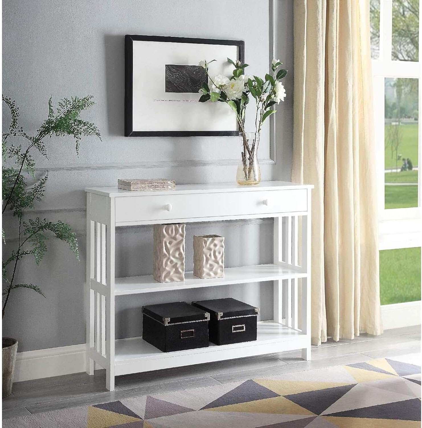 HomeStock Console Table, Modern Style, 1 Drawer, Bottom Shelf, Wood Build, Space-Saving Design for Hallway or Living Room, Easy Setup White