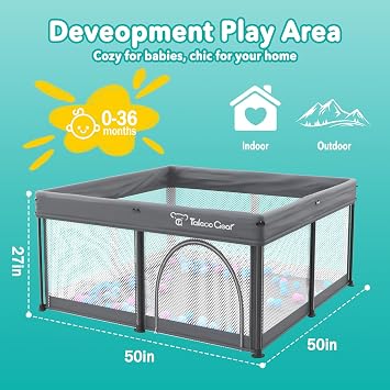Foldable Baby Playpen for Babies and Toddlers, 50x50 Inch Portable Play Yard, Collapsible Play Pen with Mat, Visible Mesh, 50 Ocean Balls, Indoor/Outdoor Baby Fence Activity Center for Home
