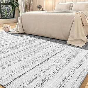 5x7 Area Rugs for Living Room Machine Washable Rug Distressed Indoor Carpet Neutral Moroccan Boho Rug Ultra Soft Area Rug for Bedroom Dining Room Playroom Office, Black