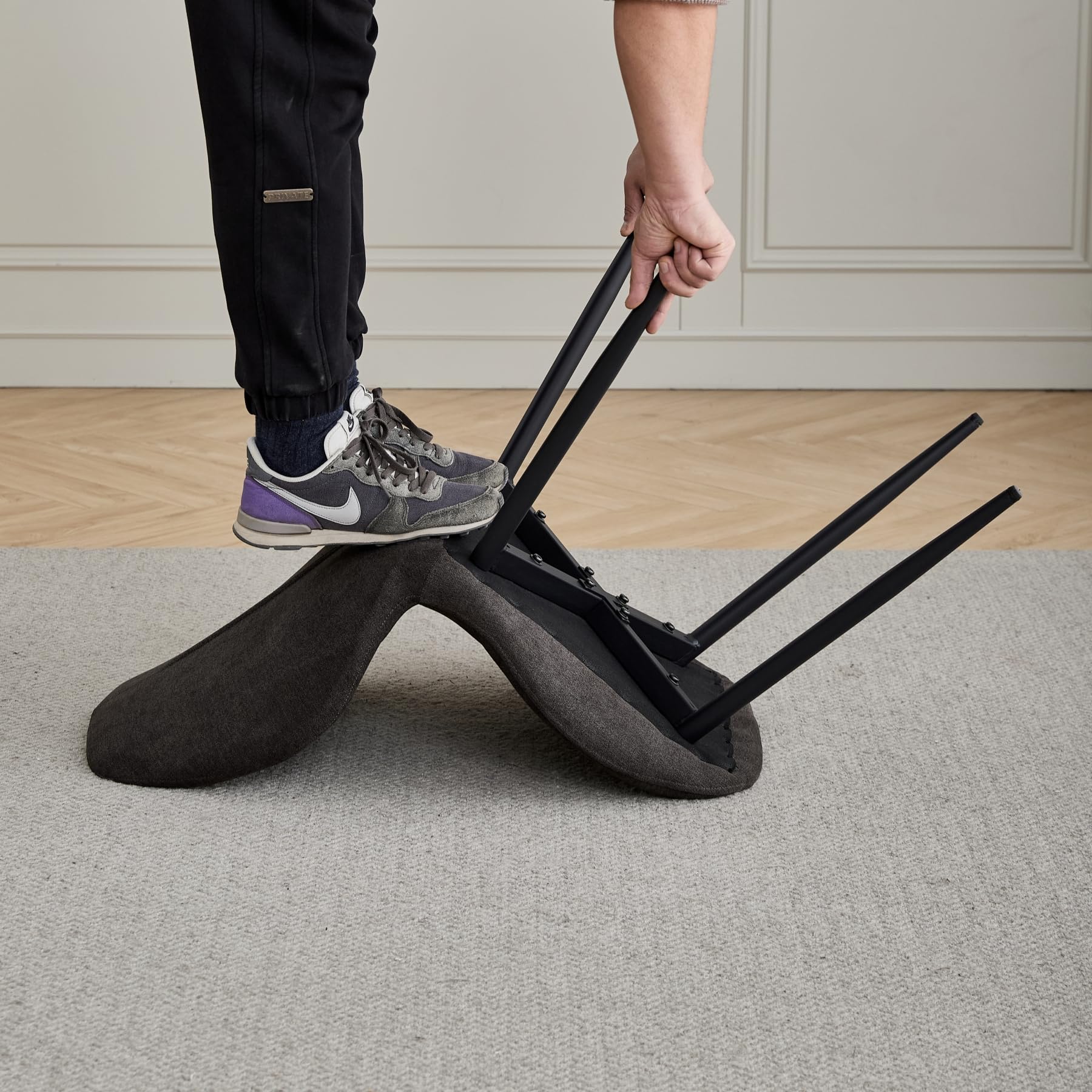 Set di 6 Sedie da Sala da Pranzo, Sedia da Cucina in Tessuto a Quadri di Lino, Sedia Imbottita con Spugna ad Alta Densità, Adatta per Sala da Pranzo, Cucina, Soggiorno, Camera da Letto - Nero