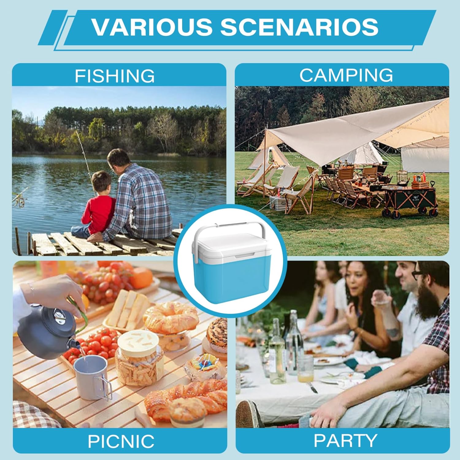 Camping Cooler 5L PU Small Cooler 76H Coooling ＆ 12H Warm Insulated Hard Lunch Box Hold 6 Cans Portable Ice Chest with Handle for Picnic, Beach, Grill