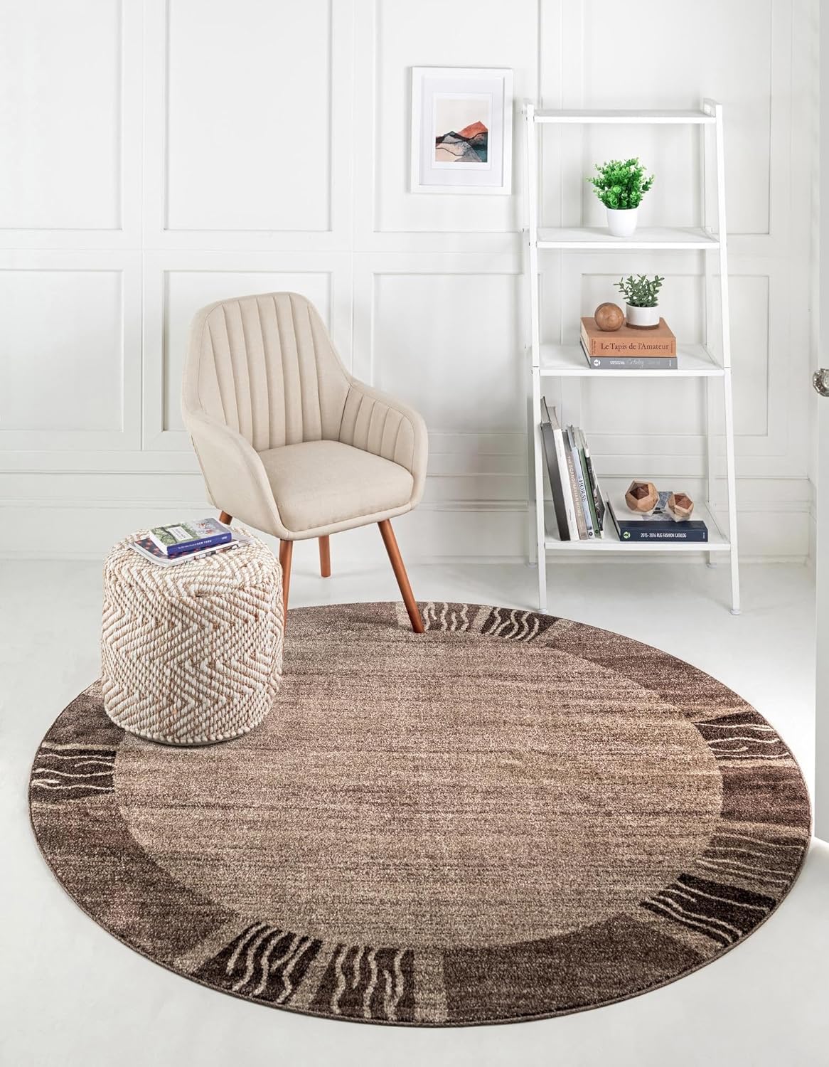 Rugs.com Angelica Collection Rug – 4 Ft Round Dark Beige Rug Perfect for Kitchens, Dining Rooms