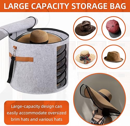 Miniatura 5 de Ohiyoo Cajas grandes para sombreros de ala ancha, caja de almacenamiento grande para sombreros de 19 pulgadas de profundidad x 17 pulgadas de alto,