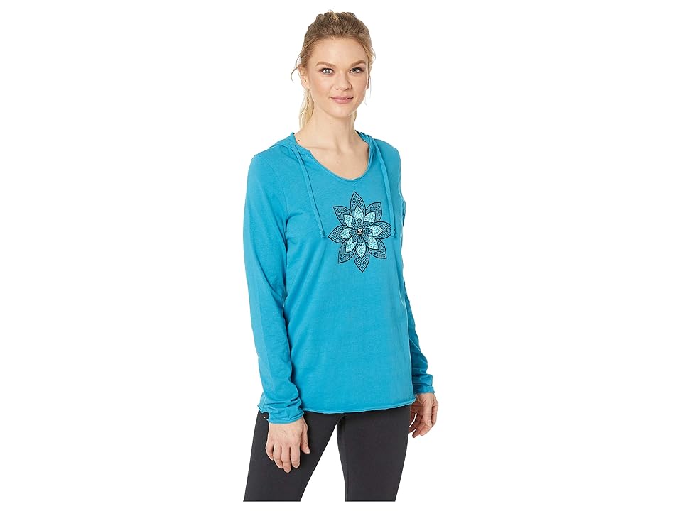 

Life is Good Vintage Lotus Long Sleeve Hooded Smooth Teetm (Seaport Blue) Women's T Shirt