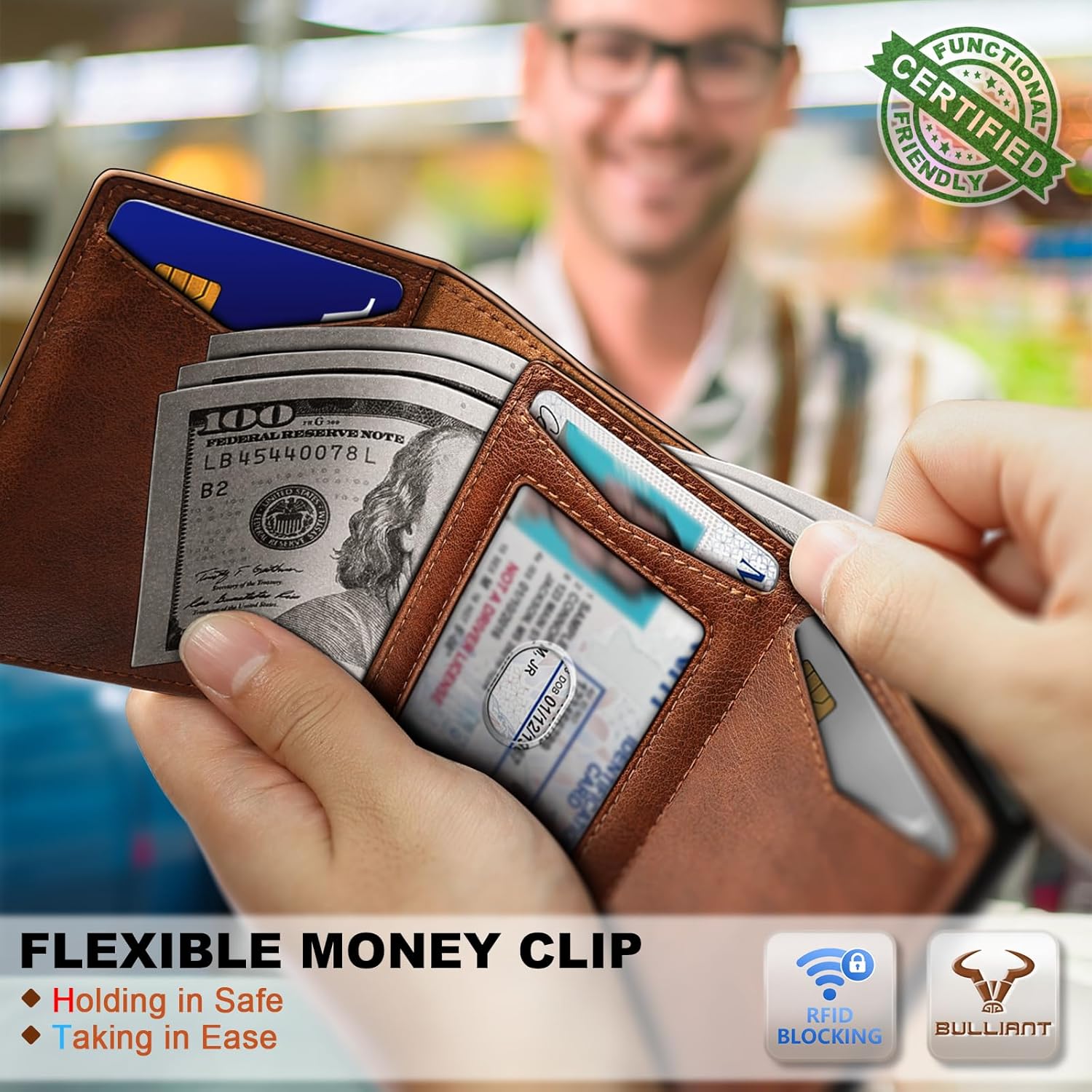 BULLIANT Men Wallet Leather Wallet Card Holders Money Clip for Men 10Cards-Magnetic Flip on Metal Case - Image 6