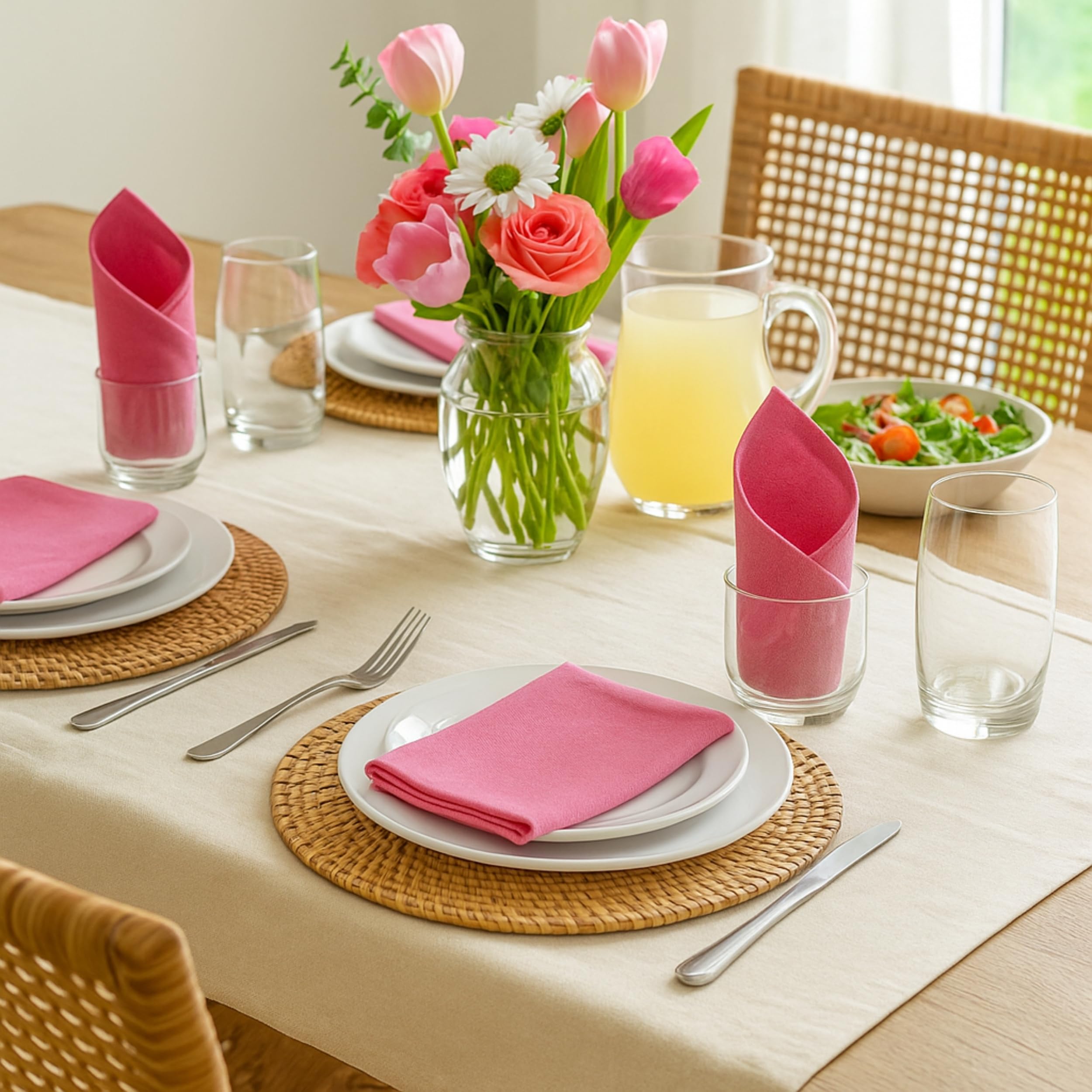 100% Cotton Cloth Pink Napkins 18x18 Inch (Pack of 4) – Soft Reusable Table Napkins for Dining Table, Kitchen & Dinner Parties – Washable Fabric Dinner Napkins for Home, Restaurant & Wedding Use 2