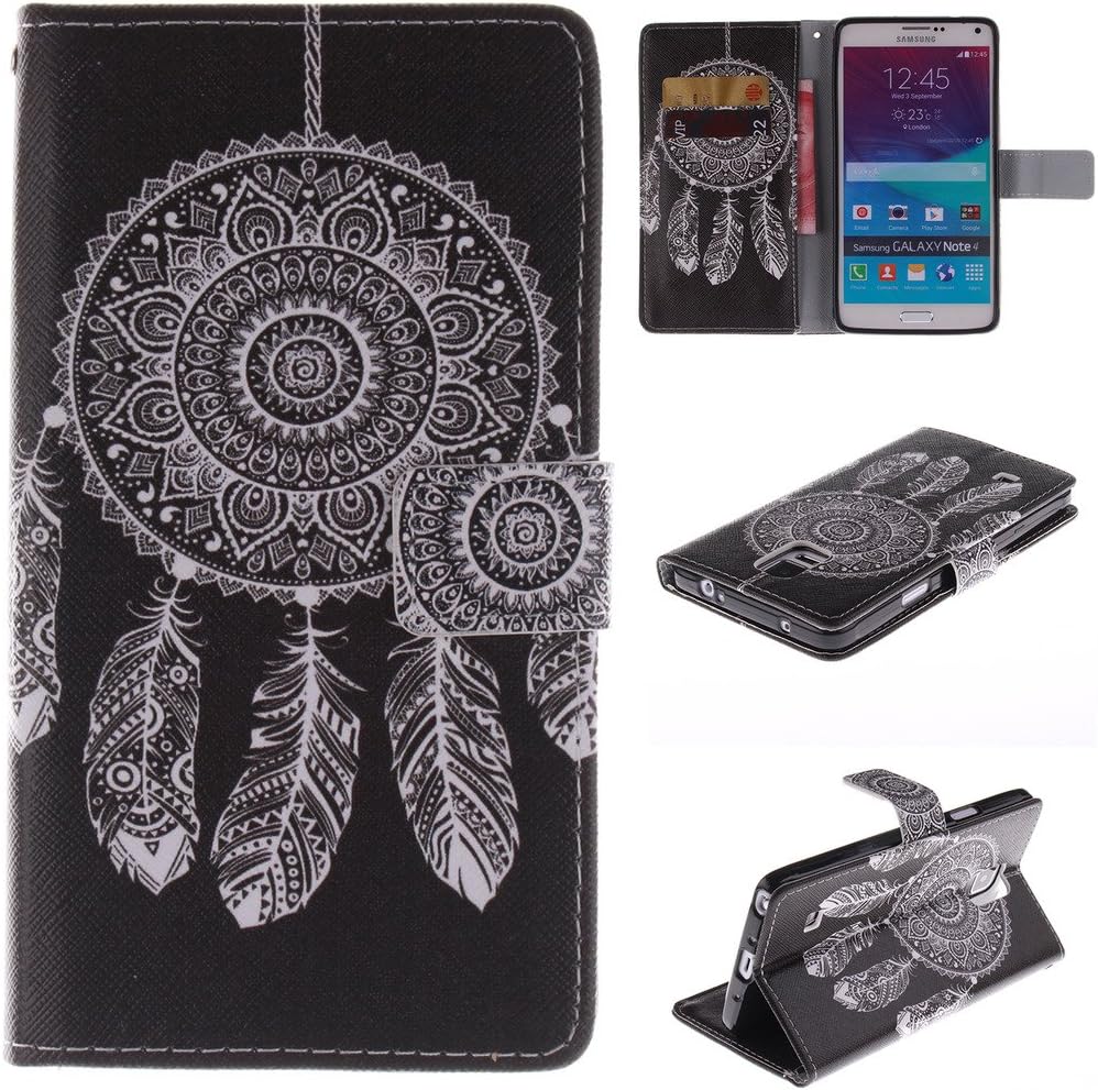 Note 4 Case,Galaxy Note 4 Case,Samsung Note 4 Case,MANBO Latest Fashion Luxury PU Leather Folio Magnet Wallet Stand Case Cover For Samsung Galaxy Note 4 - Black Campanula Pattern