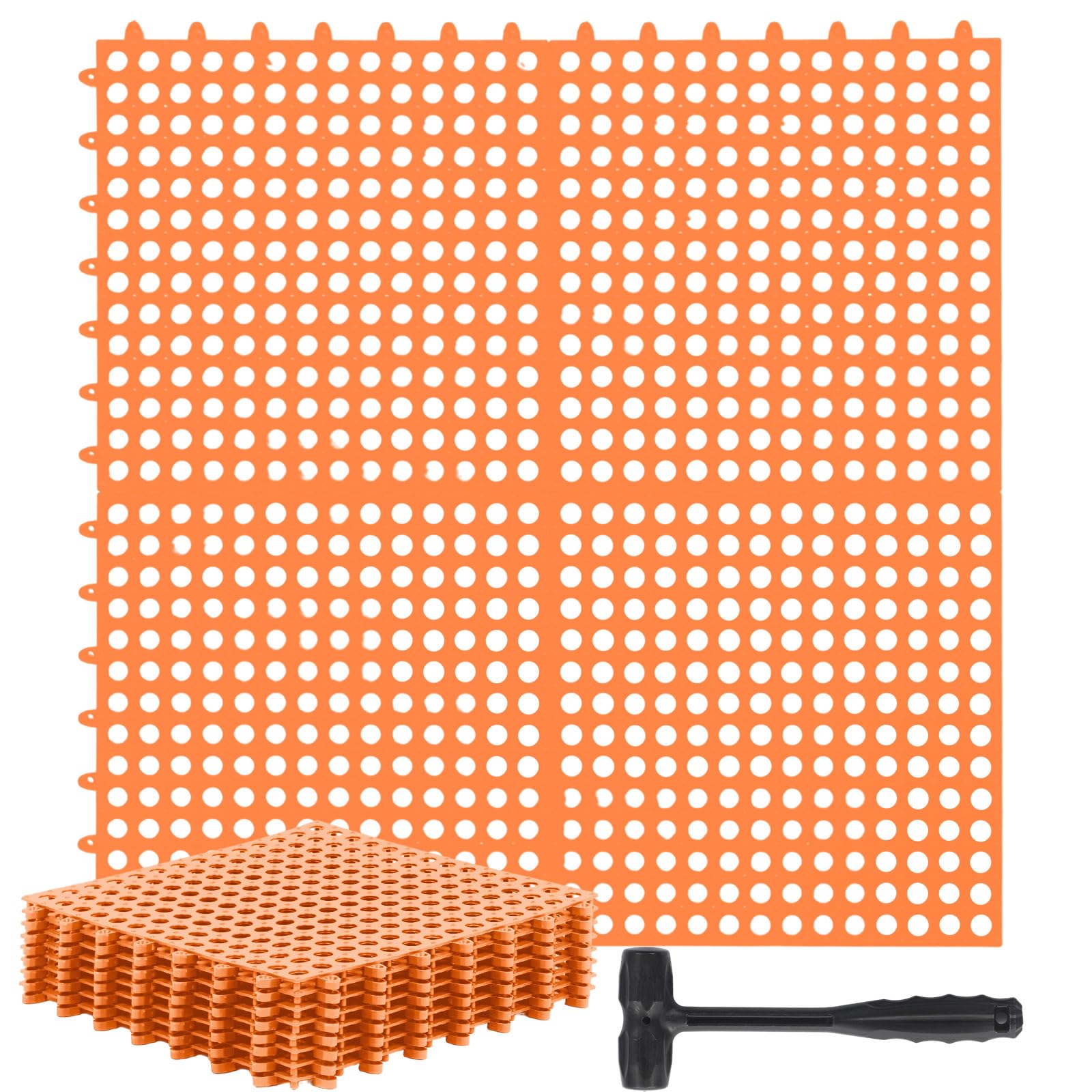 Drydiet 8 Pack Drainage Tiles Modular Interlocking Floor Tiles with 1 Pc Plastic Hammer 12" x 12" Cushion Mat Non Slip Rubber Floor mat with Holes for Pool Bathroom Deck Kitchen Patio (Beige) — Amazon image 8