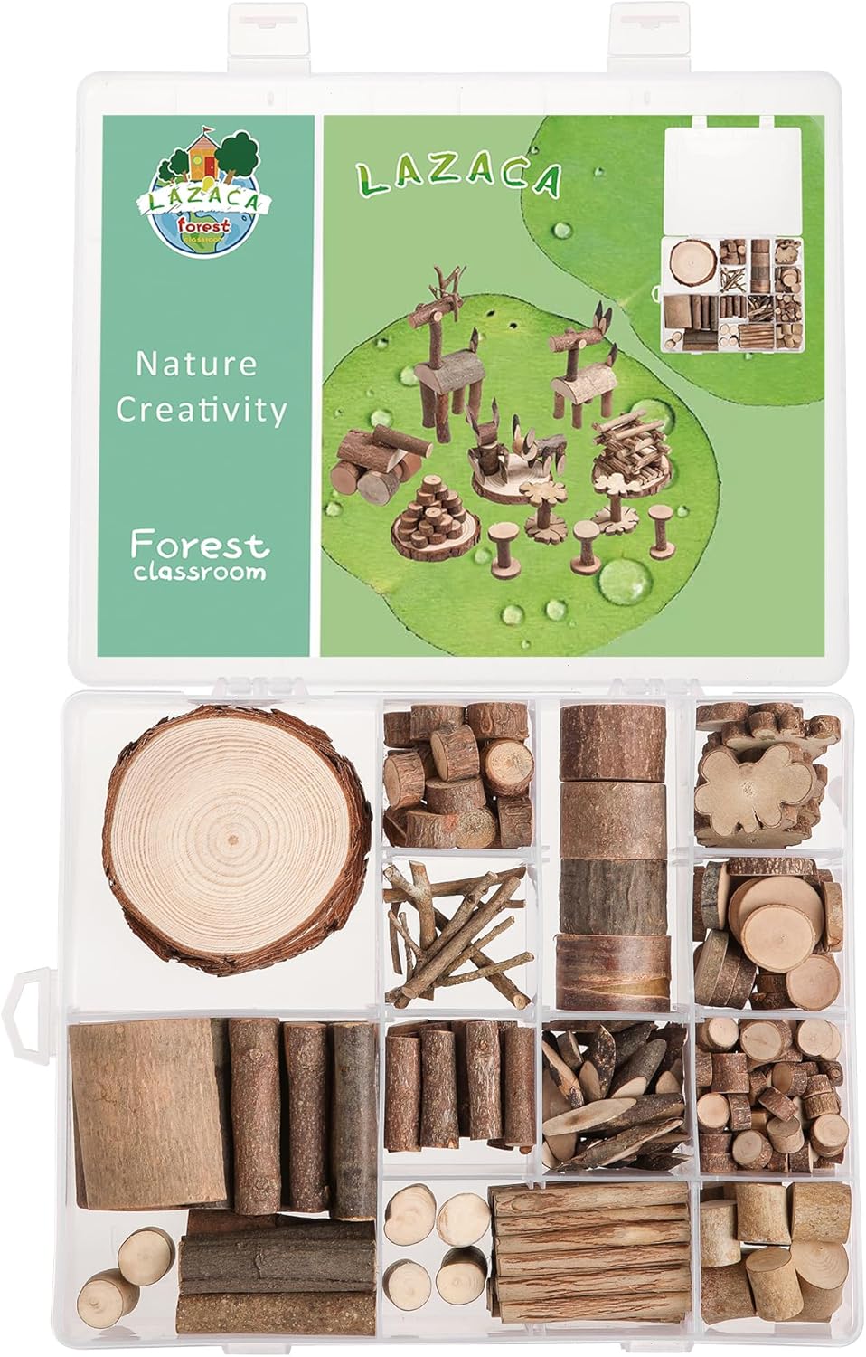 LAZACA Arts and Crafts Kit Wooden Creativity Painting Set for Kids, DIY Loose Part Play Projects Parties Camping Homeschool Supplies, Unfinished Natural Wood Slices Sticks Set for 5+ Size-21X17X4cm