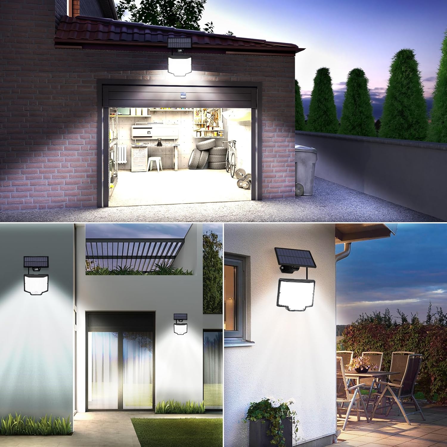 2-Pack Outdoor Solar Lights with 166 Extra Bright LEDs, 3 Modes, Waterproof Motion Sensor Solar Flood Lights with 16ft Extension Wires, Security Light for Patio, Yard, Garden, Porch, and Garage, 6500K