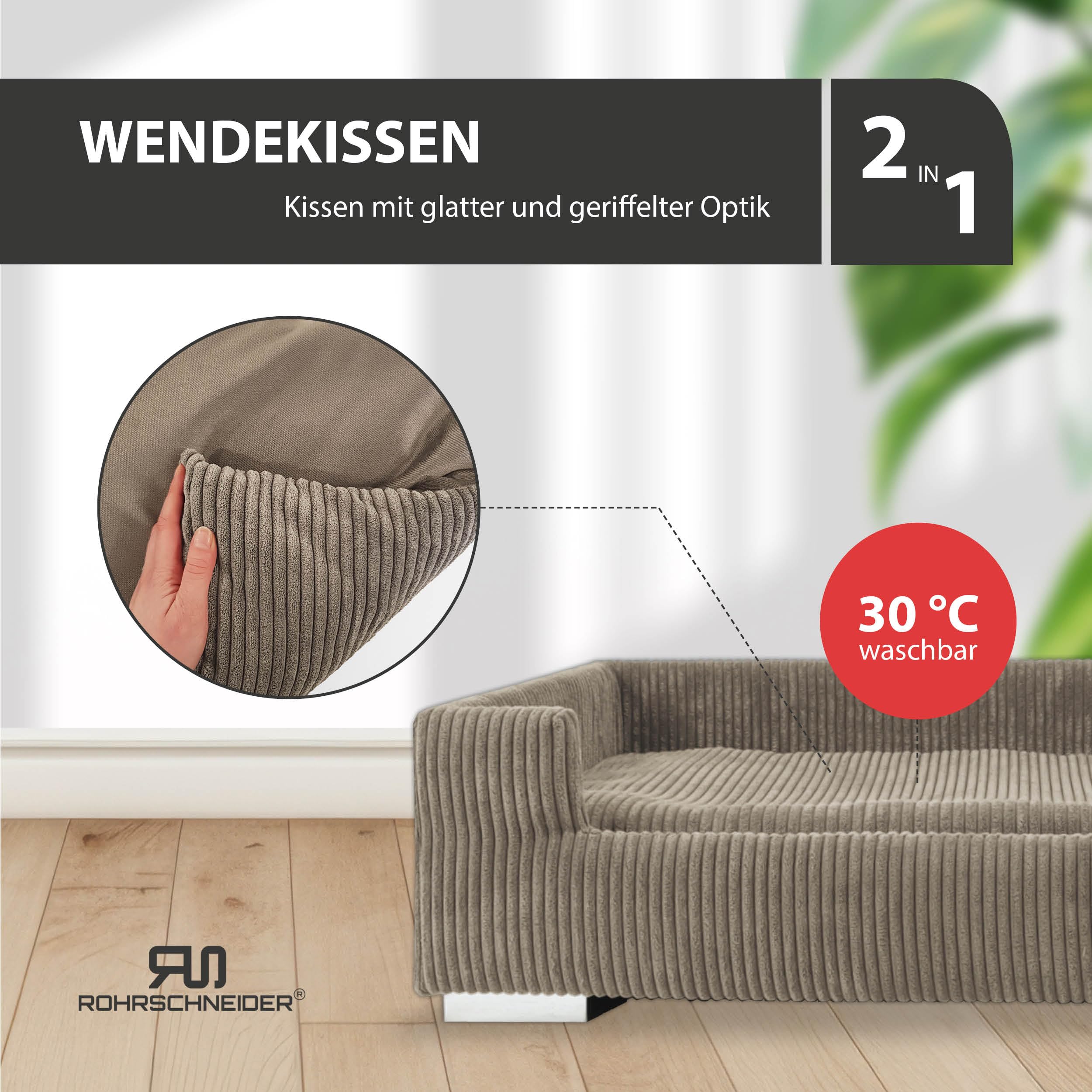 Rohrschneider Hundesofa Cord für mittelgr. & gr. Hunde, waschbar, Taupe