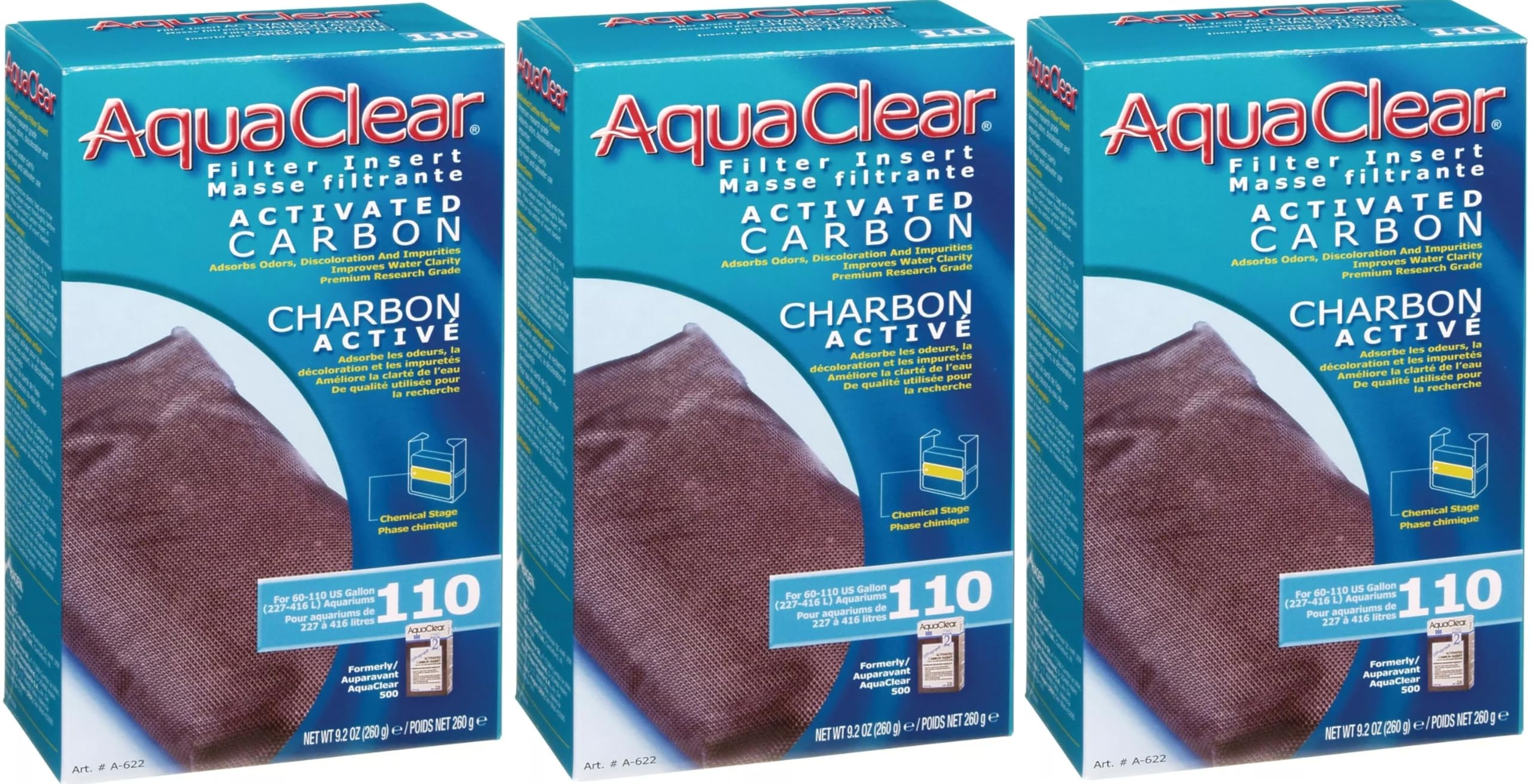 AquaClear Fluval 110 Filtre à charbon actif pour aquarium Aqua Clear AC110 à accrocher sur le dos (3 simples charbon AC110)
