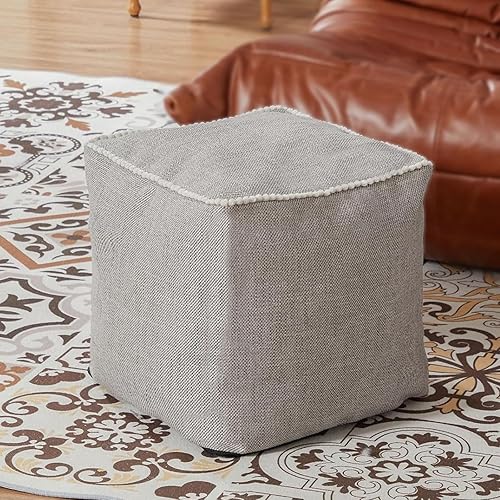 Miniatura 13 de Louis Donné Puf cuadrado sin relleno de 45 x 45 pulgadas, reposapiés para almacenamiento, lavable, pequeño, tela de algodón y lino, decoración para