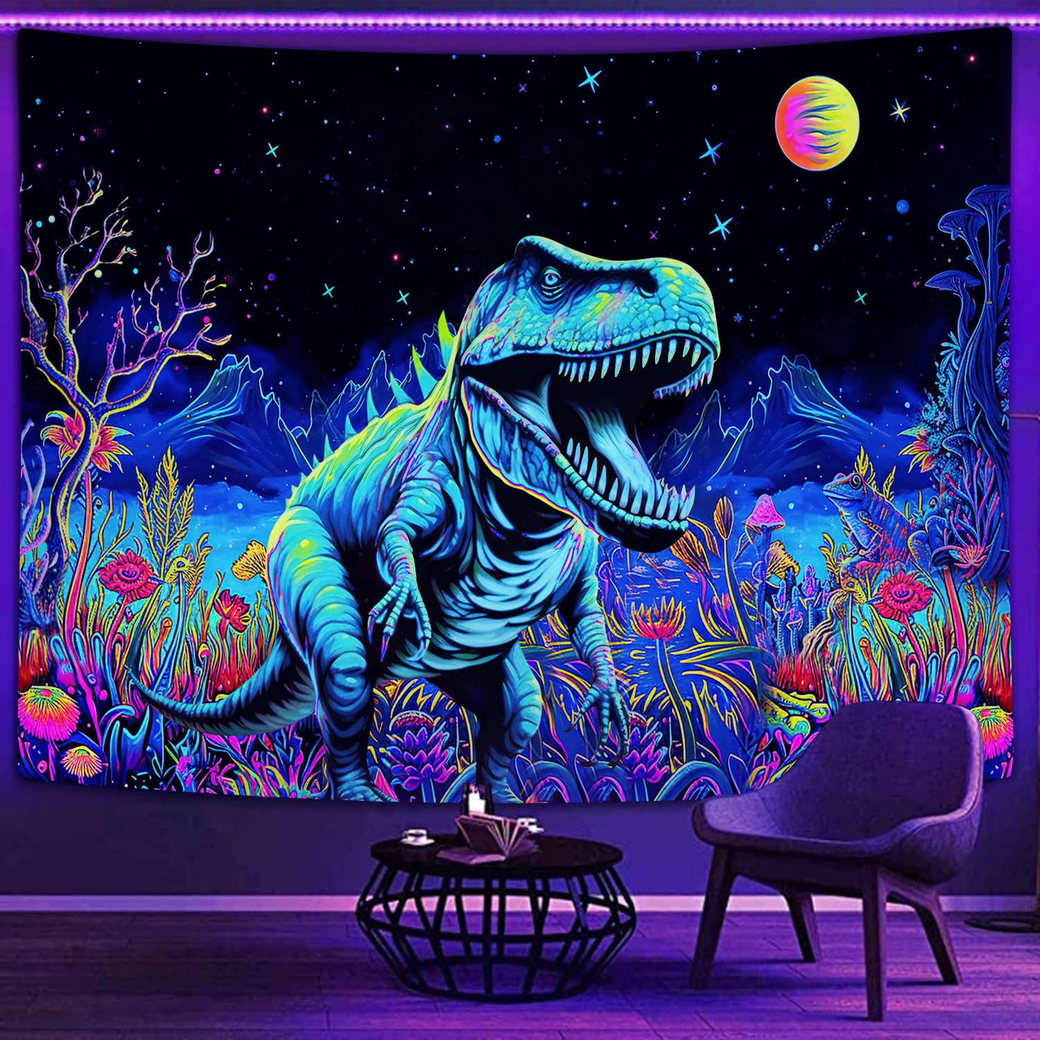 Amazon.com: GOAOK Blacklight Dinosaur Tapestry, Fantasy Neon Funny