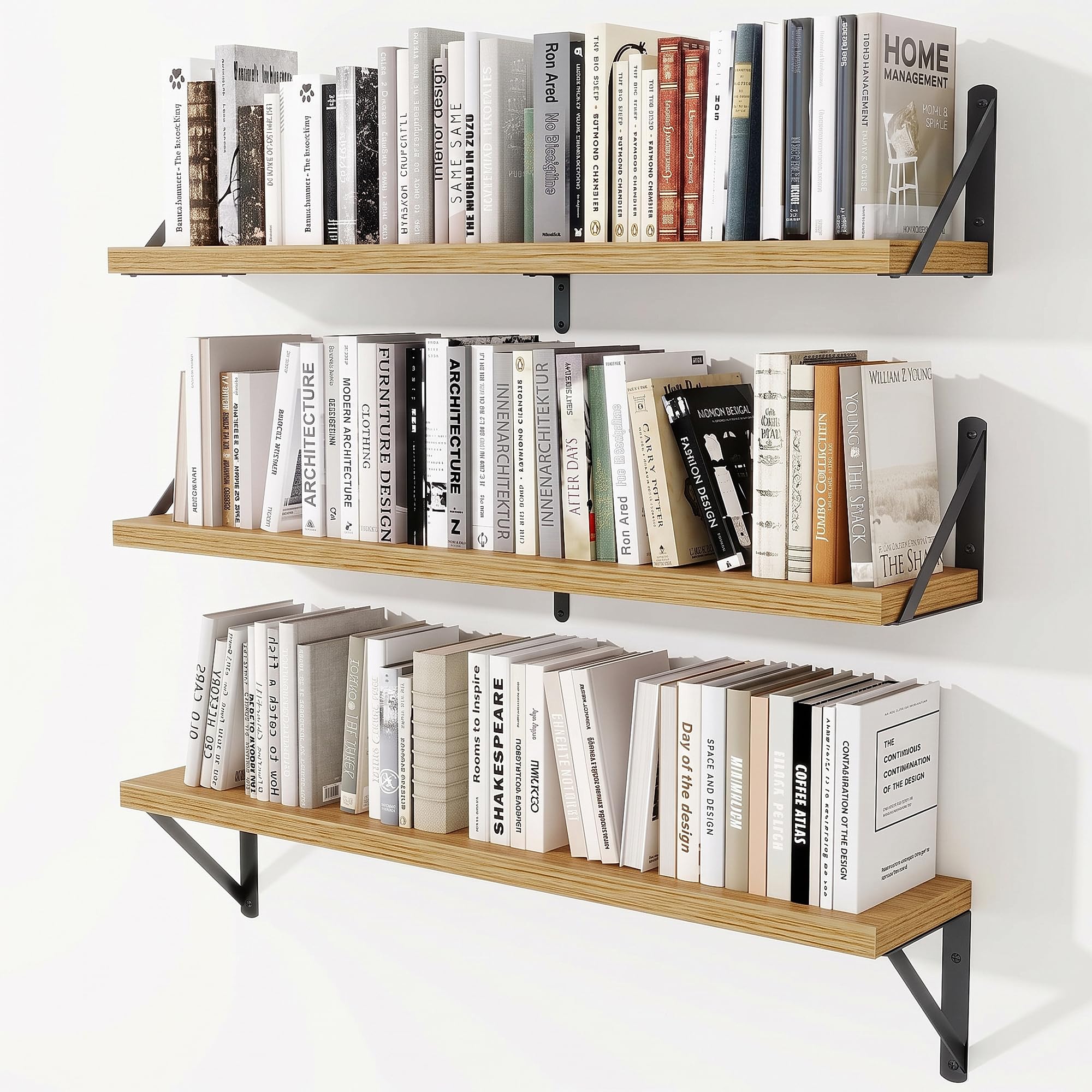 15cm Deep Floating Shelves, 90cm Long, 20kg Capacity, Oak Finish, 3pcs — image 1