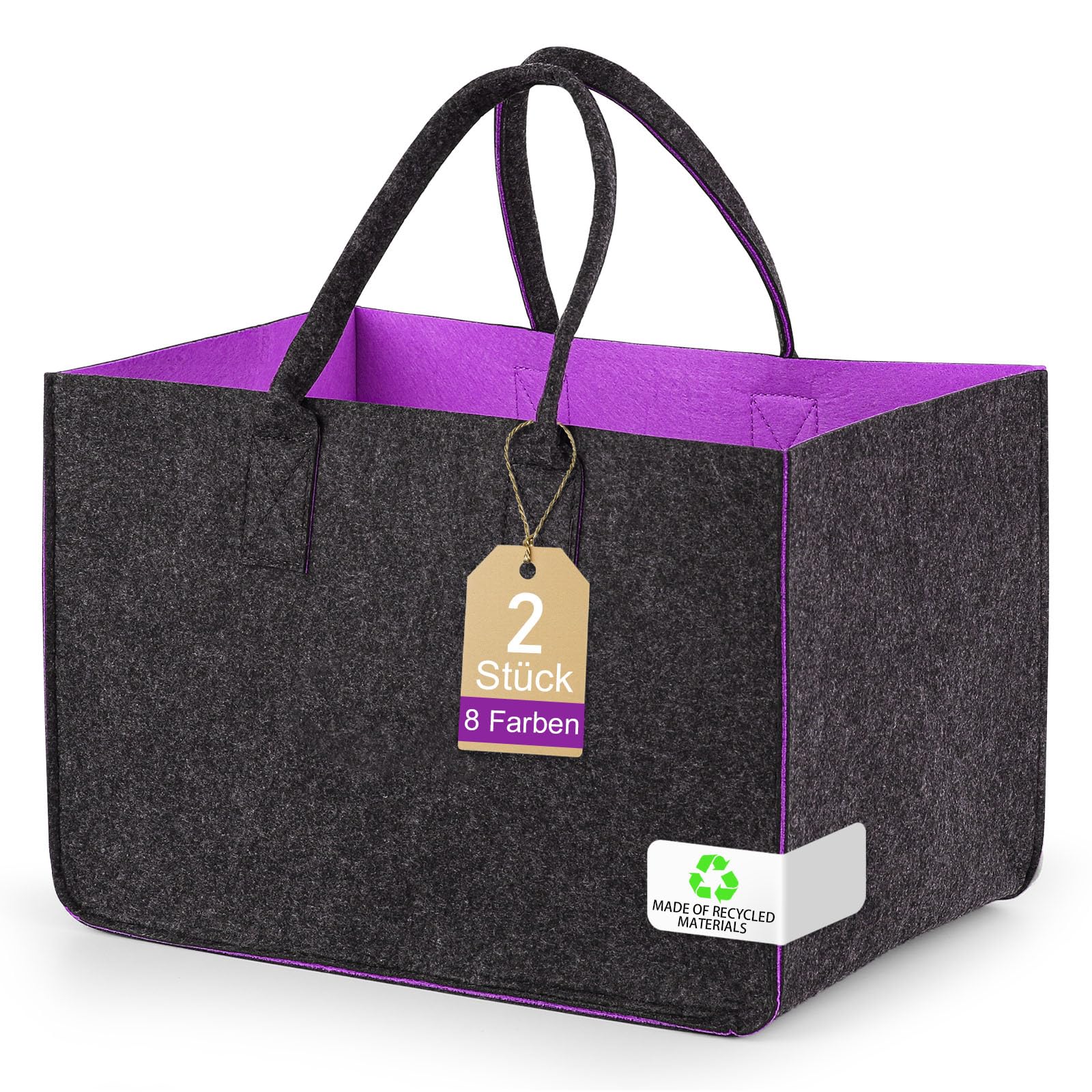 Sinand 30L Einkaufskorb, Einkaufstasche mit Henkel, Robust/Gut Verarbeitet/Faltbar Die Filztasche Storage für Outdoor Trips, Picknick, Einkaufen Außen (Dunkelgrau - Blau)