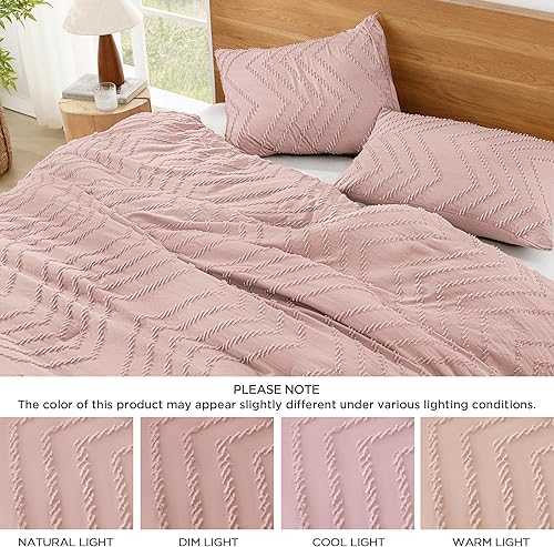 Miniatura 6 de Litanika Juego de edredón rosa tamaño King, juego de ropa de cama y colecciones de 3 piezas para niñas y mujeres, juego de cama para todas las