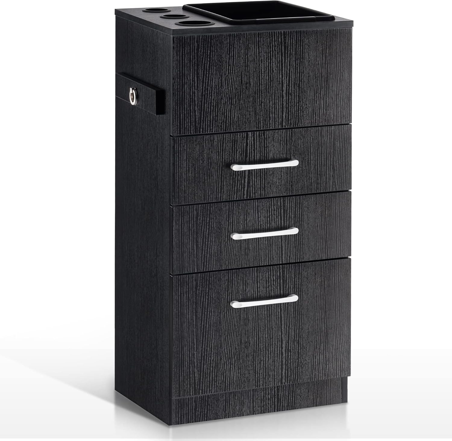 BarberPub Gabinete de almacenamiento de salón Beauty Locker Soporte para secador de pelo Estilista Equipo de spa con cajón 2035 (negro)