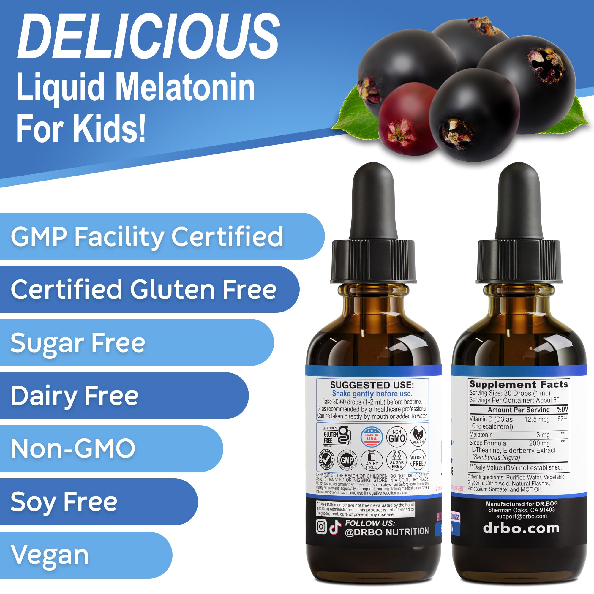 Liquid Melatonin Kids Sleep Aid - Sleep Magic Kids Melatonin Liquid 3mg Berry Drops, D3, L Theanine - Children's Sleeping Aids, Natural Calm L-Theanine Supplement, Toddler Travel Essentials 2 Fl Oz — Amazon image 9