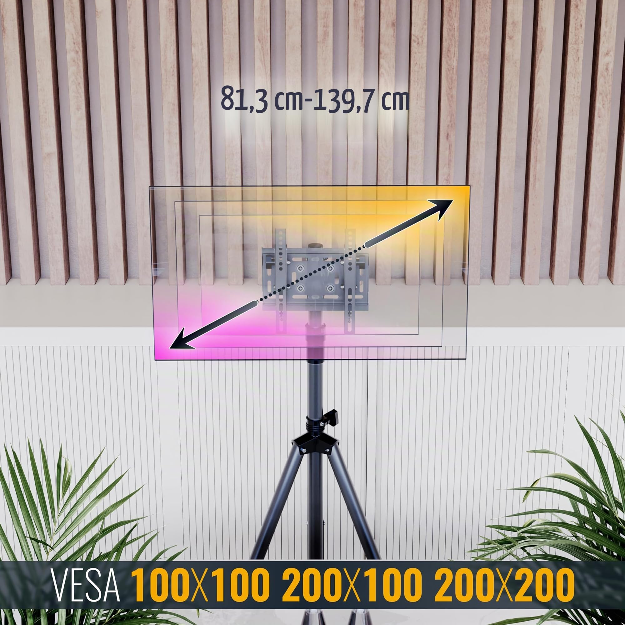 RICOO TV Boden-Ständer Fernseher Halterung Höhenverstellbar Neigbar für 32-55 Zoll Tripod Stativ Fernsehhalterung FS0822 Dreifuß Fernseh-Stand Standfuß Smart Bildschirm bis 35 Kg & VESA 200x200