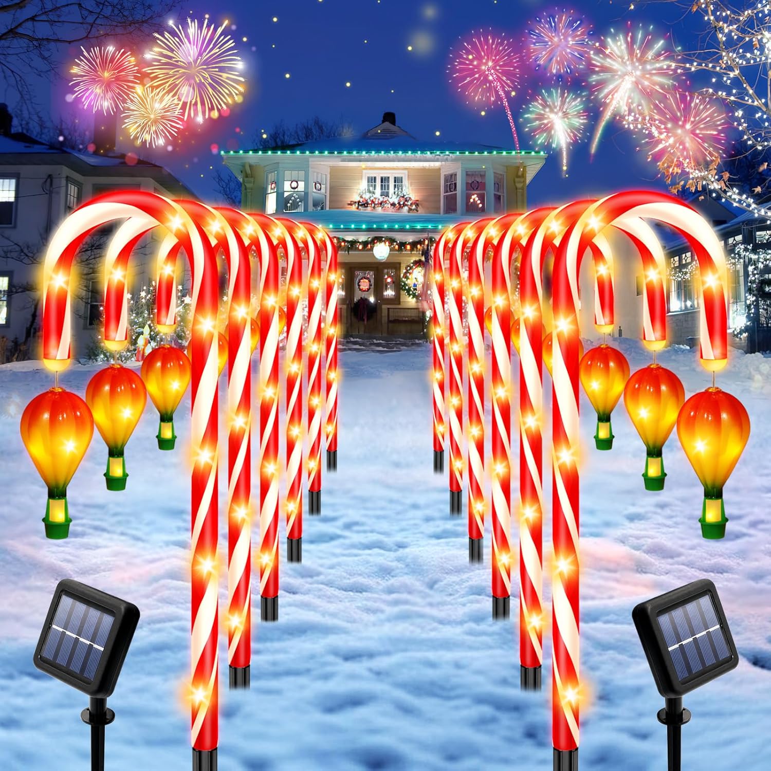 12 Pack Outdoor Christmas Decorations, 21" Solar Candy Cane Christmas Lights with Lantern and 180 Bright LED, Waterproof 8 Modes Outside Xmas Decorations for Outdoor Yard Garden Pathway