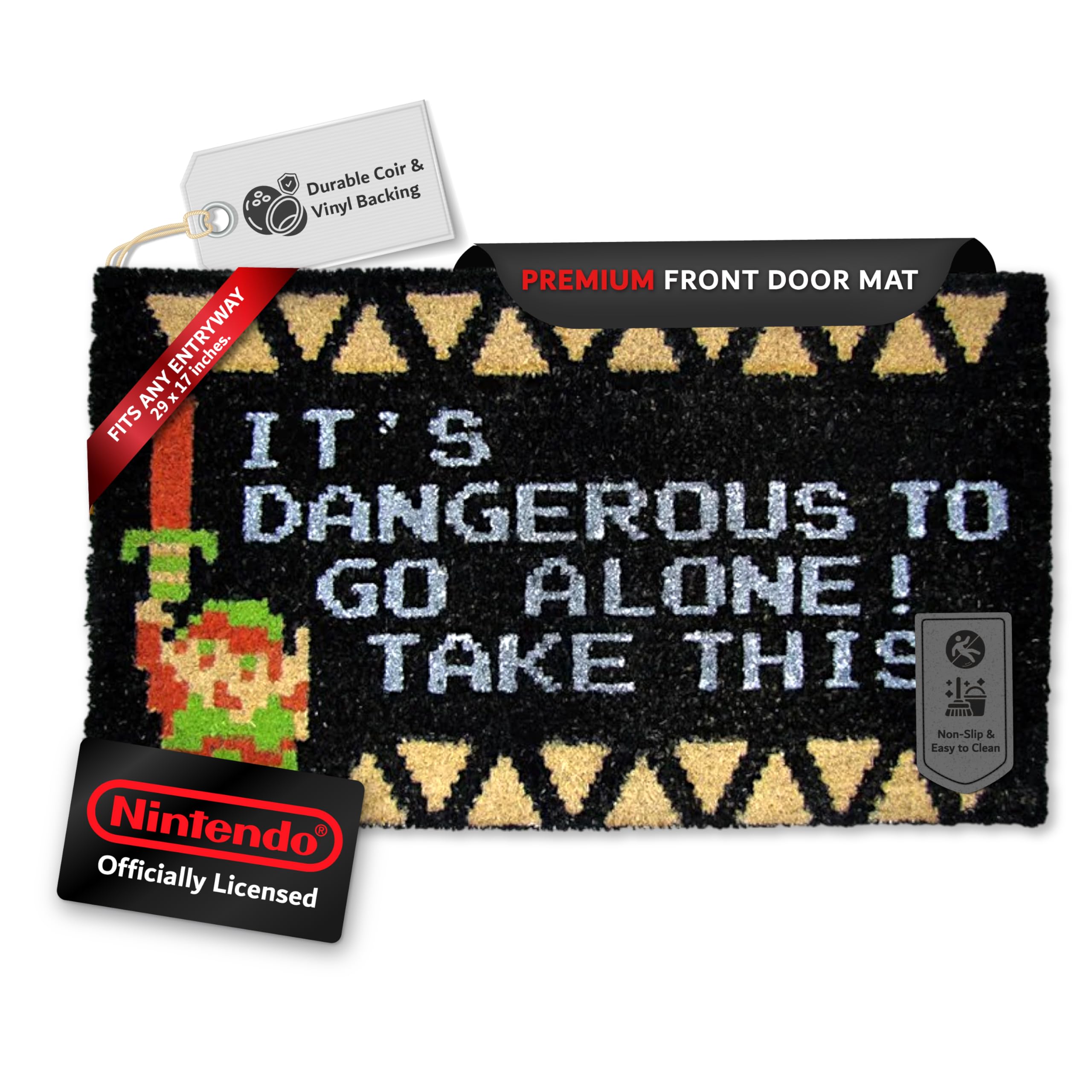 Pyramid America Zelda It's Dangerous Coir Doormat - 29" x 17" Indoor/Outdoor Entry Mat with Non-Skid PVC Back for Indoor Rug & Outdoor Rug- Durable & Easy to Clean