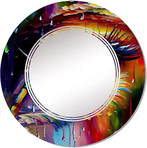 Miniatura 6 de Espejo de pared moderno, Espejo moderno ovalado, Espejo de baño azul redondo, Espejo de tocador abstracto de mujer Ojo colorido vibrante I impreso