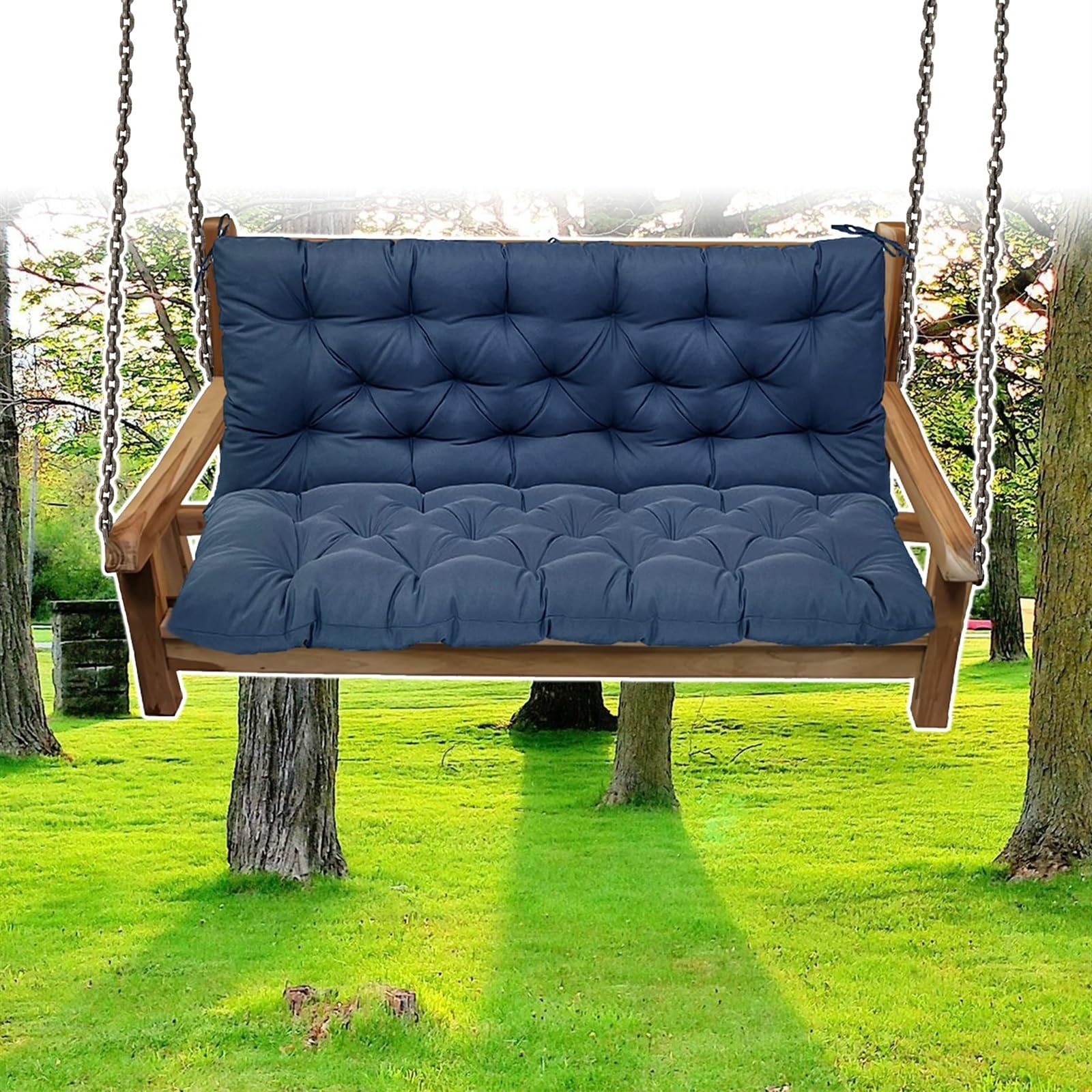 DLLDLGG Swing Replacement Seat Cushions, 2-3 Seater for 4'' Thick Garden Patio Furniture Porch Swing Cushion, with Ties for Outdoor Furnitur with Backrest