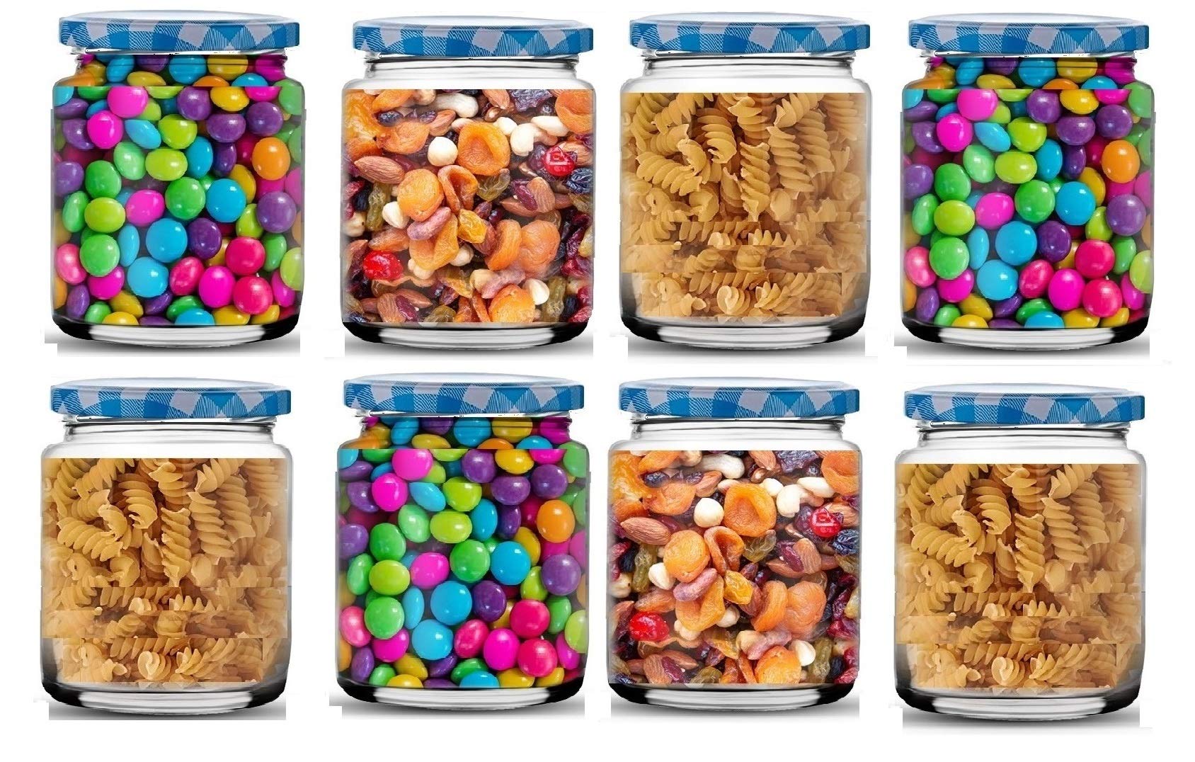 Ash & Roh® - 200 ml Clear Glass Jar And Container With Air Tight Blue Checks Lid Storage of Spices and Dry Fruit (8) (B091HXX1C1) Amazon Price History, Amazon Price Tracker