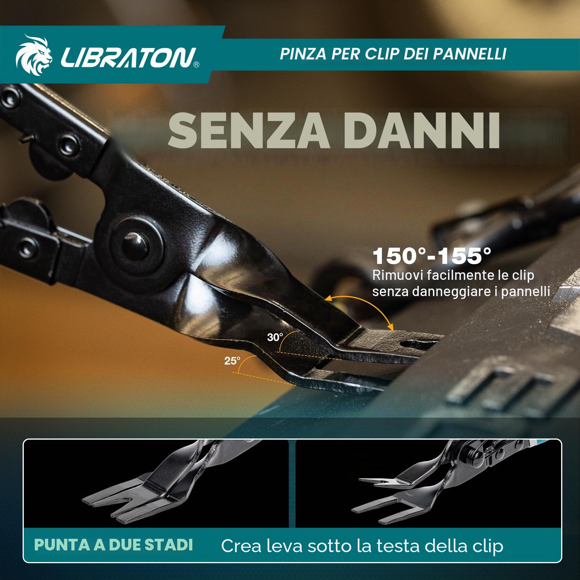 LIBRATON Pinza per Rimozione Clip Auto, Pinza per Rivetti in Plastica, Strumenti per Rimozione Clip dei Pannelli Porta, Multiuso Strumenti per la Rimozione di Elementi di Fissaggio per Autoveicoli