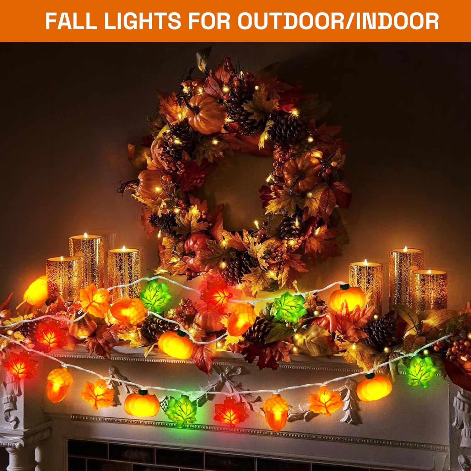 [Timer] Fall Lights 10Ft 3D Acorn Pumpkin Maple Leaf String Lights, LED Orange Thanksgiving Lights Fall Decorations for Home Indoor Thanksgiving Fall Table Decor - Image 7