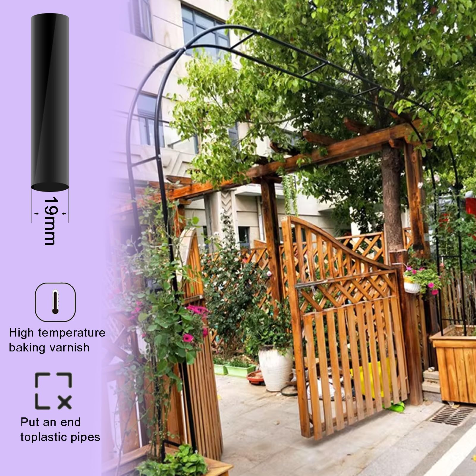 aus Eisen Metall Garten für Weinreben Hochzeit Deko Pflanzenschutz Hinterhof Gartendekoration L280xH220x25cm Schwarz