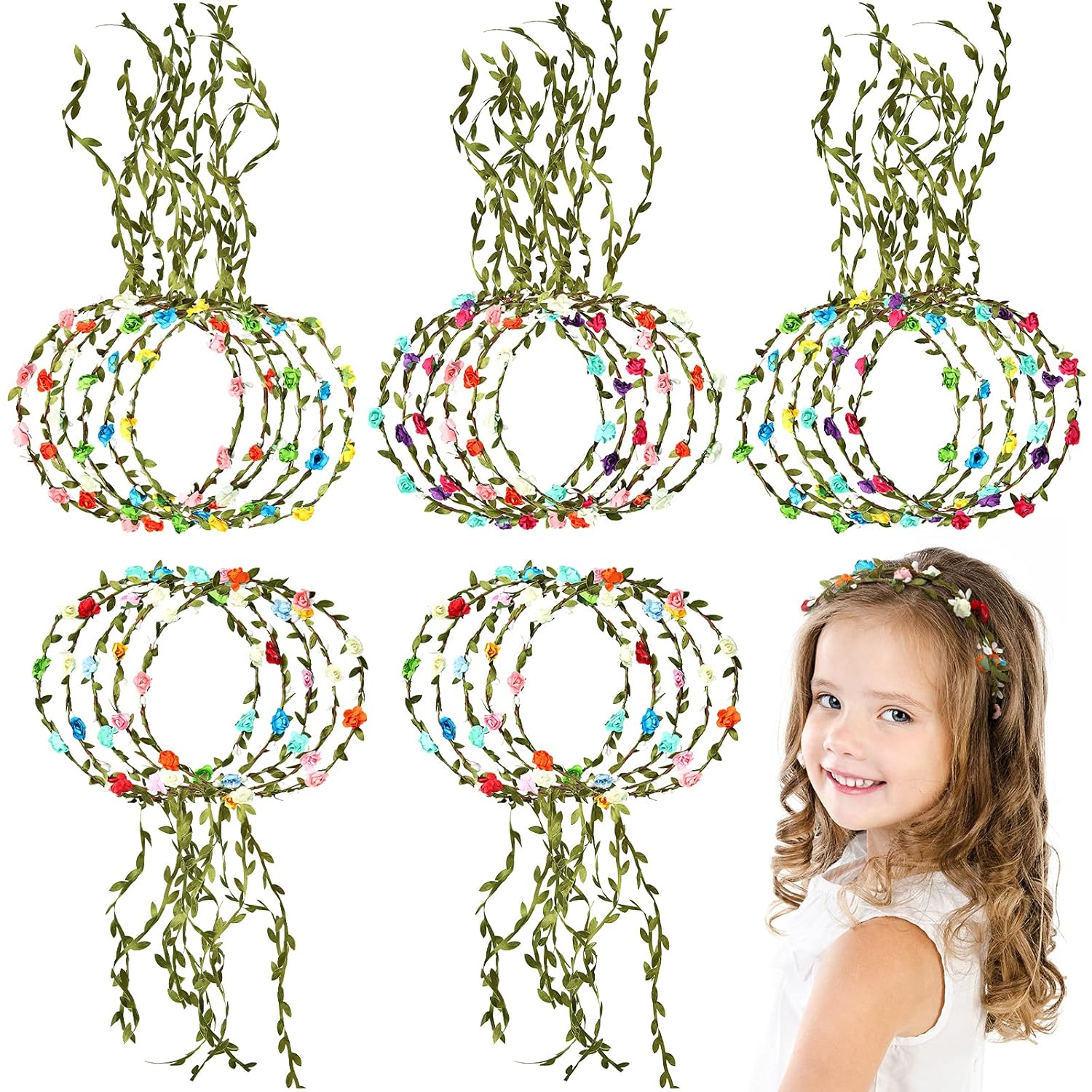 28 Pieces Colored Flower Crown Wreath Headband Floral