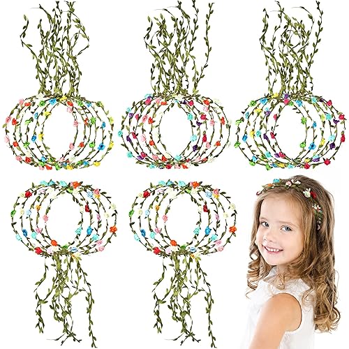 WILLBOND 28 piezas de coronas de flores de colores surtidos para mujeres y niñas, diadema de guirnalda floral, diadema floral, diadema de hojas