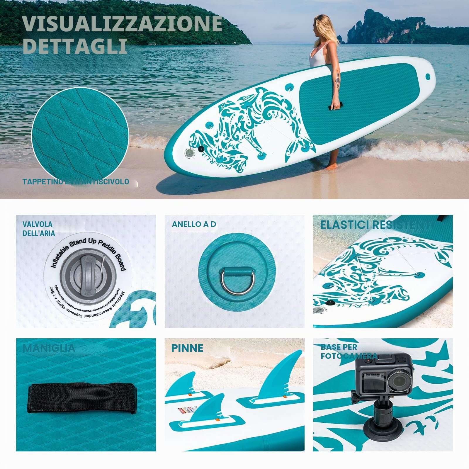 FEATH-R-LITE Gonfiabile Stand Up Paddle Board Ultraleggero - Accessori SUP: pagaia regolabile, pompa, zaino, leash, finlandese - Per tutti i livelli di abilità