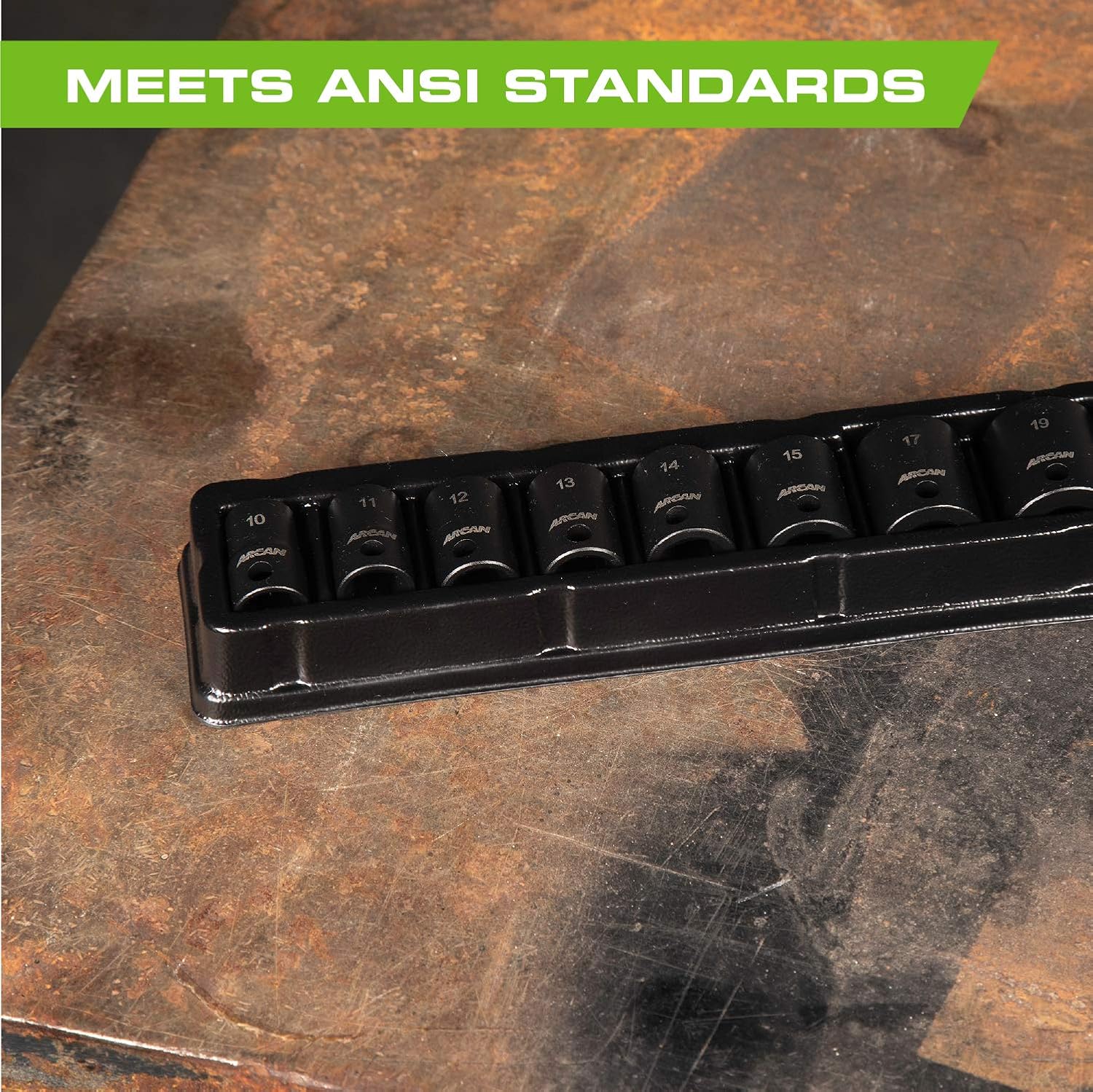 ARCAN TOOLS 3/8 Inch Drive Impact Socket Set, Metric, 10mm - 19mm, Cr-V, 8-Piece (AS2388M)