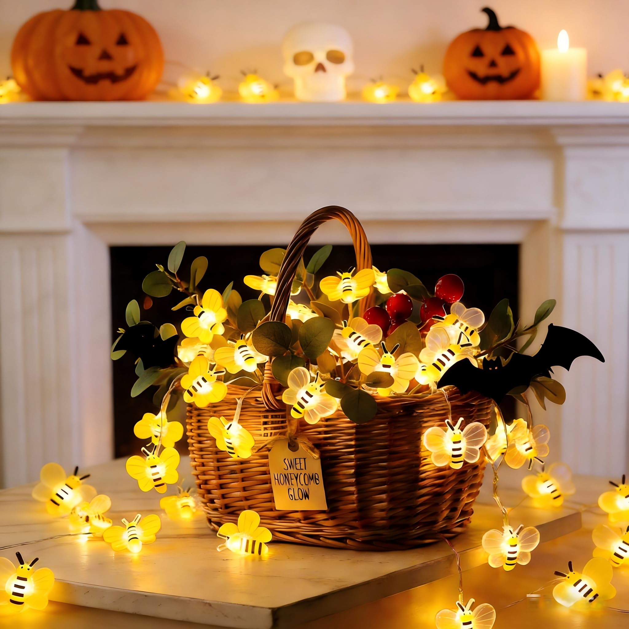 Songlypian Honey Bee Fairy String Lights,LED Cute Battery Operated Bee Decor,Waterproof Garden Lights,Decorative String for Fence, Lawn, Patio, Festoon, Party, Christmas
