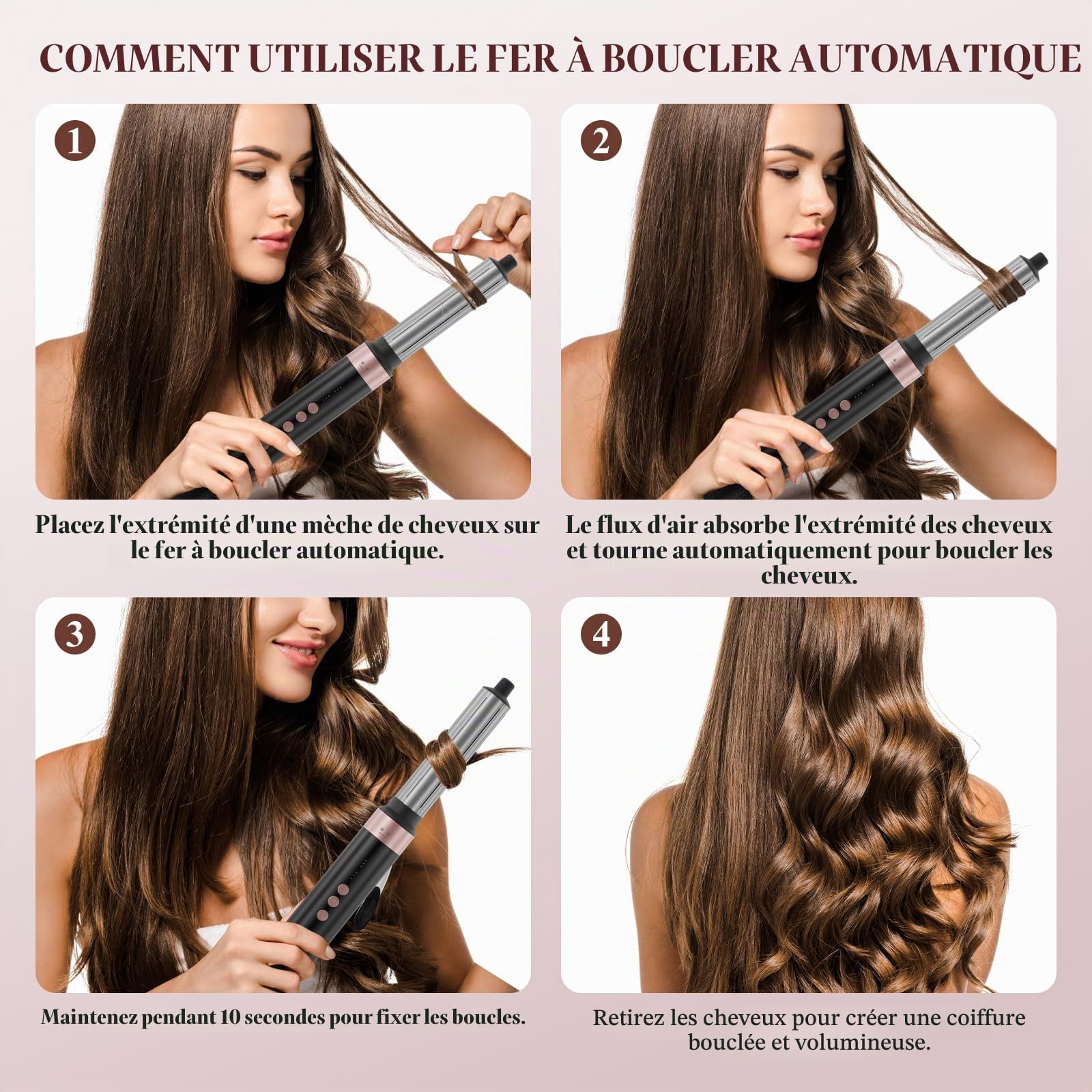 BESTBOMG Air Styler 6 In 1 Hair Styler, Sèche Cheveux, Boucleur a Air 110000 PRM, Brosse Chauffante Brushing, Air Fer A Boucler, Fer à Friser Automatique, Brosse à Lisser les Cheveux