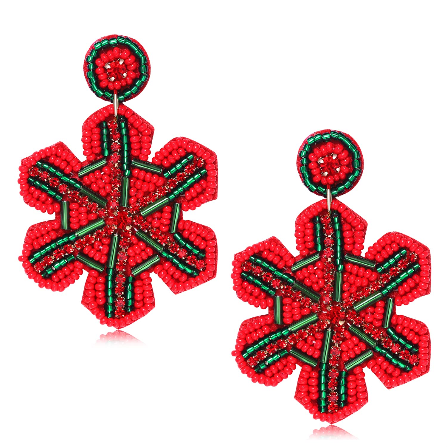 Boderier Beaded Snowflake Earrings Christmas Beaded Snowflake Dangle Earrings Winter Festive Holiday Jewelry for Women