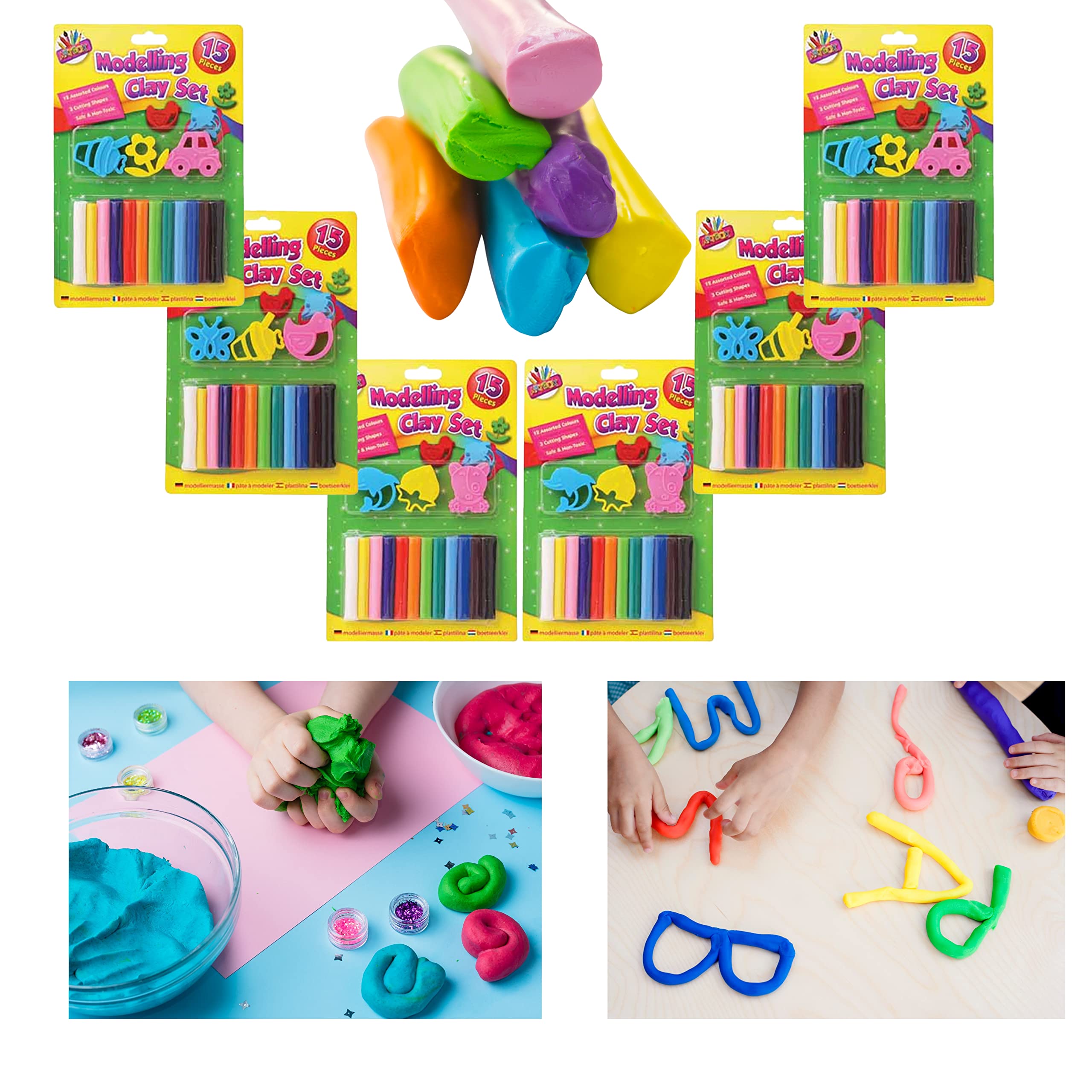 90Pcs Modelling Clay Set, Air Dry & Polymer Clay - 6 Pack (Random) Stocking Fillers for Kids, Arts & Crafts for Ages 3+