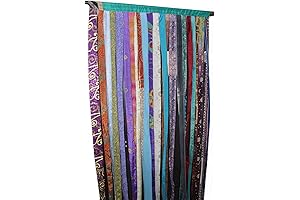Beaded Curtains for Doorways Hippie - Old Silk Sari Multicolor Ribbon Doorway Curtain Hippie Bohemian