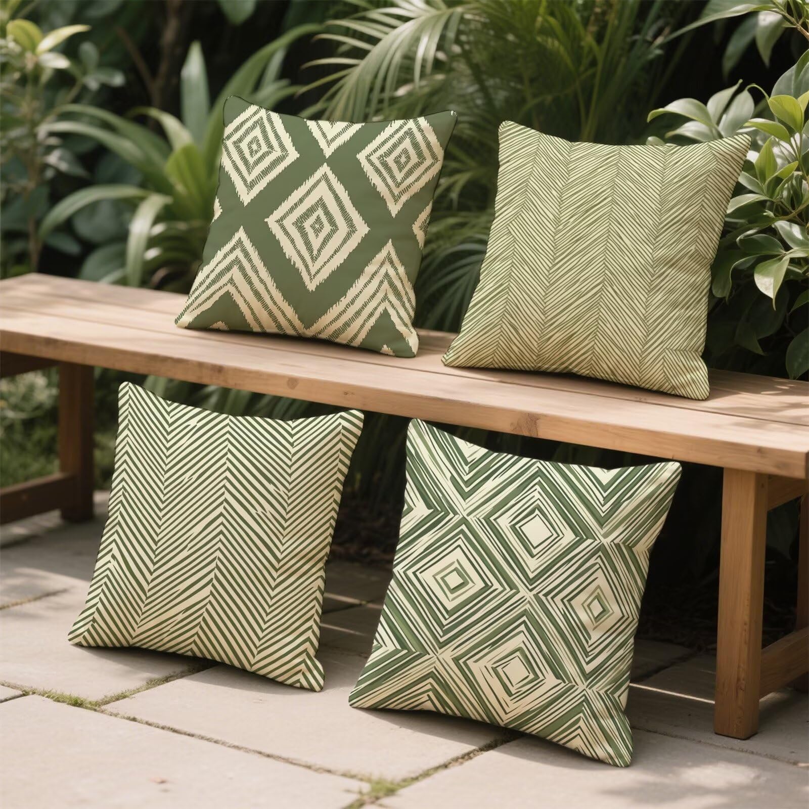 Cojines impermeables para exteriores, 80 x 80 cm, paquete de 4 fundas de almohada cuadradas verdes de lino con cremallera invisible para sofá, cama y muebles de jardín
