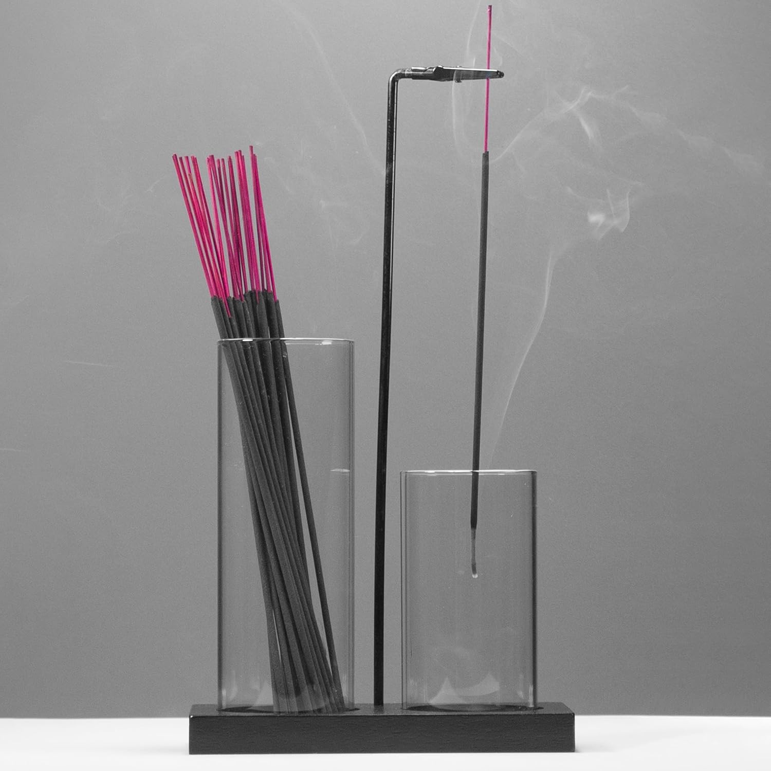 CODINOO 2-in-1 Black Glass Upside Down Incense Holder with Storage & Ash Catcher for Sticks - Meditation Yoga Spa Home Decor
