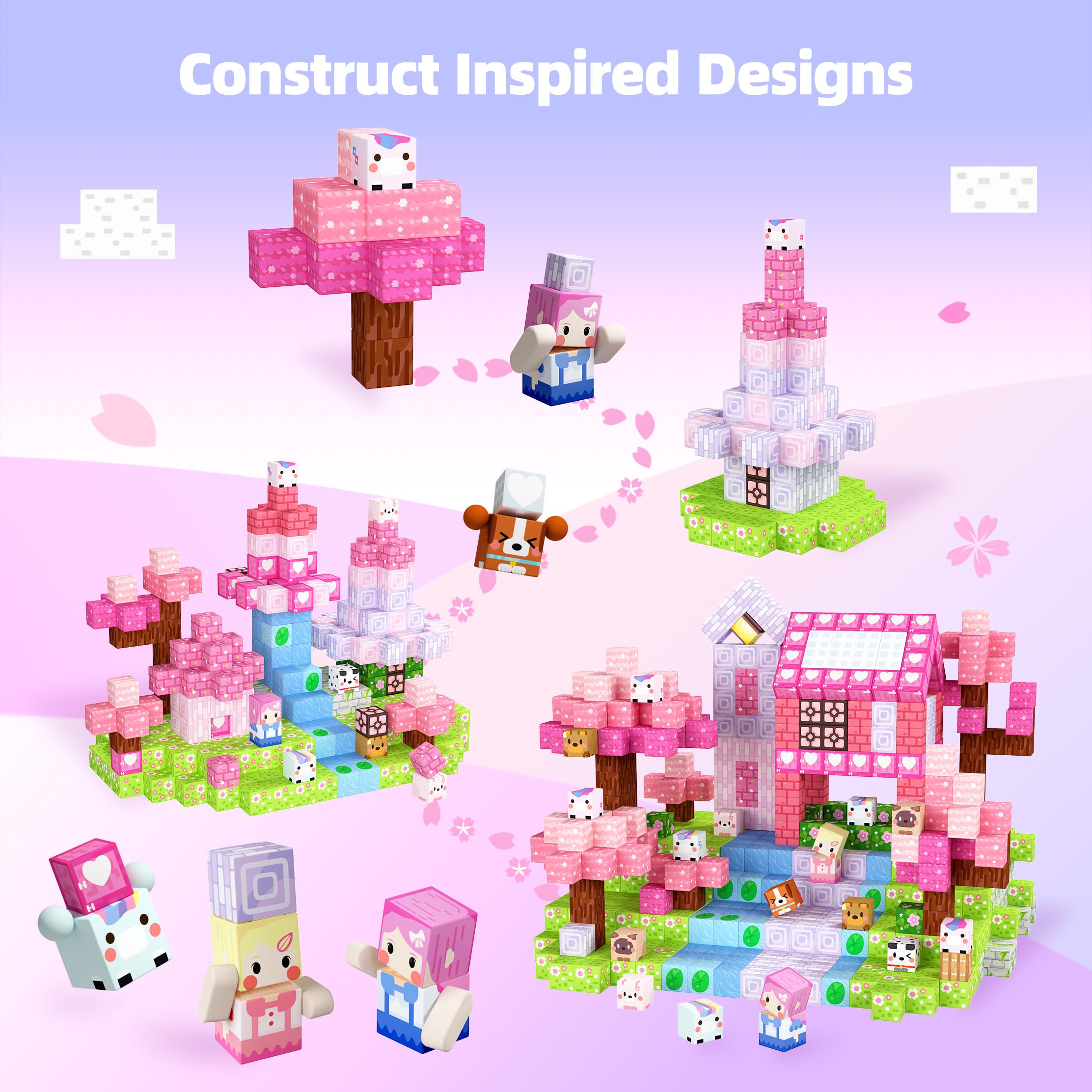 GobiDex Blocchi di Costruzioni Magnetiche per Bambini 100 Pzi, Blocks di Unicorno, Giocattoli Educativo per Bambine, Gioco da Principessa per Bambini dai 3-4, 5-6, 7-8, 9-10 Anni