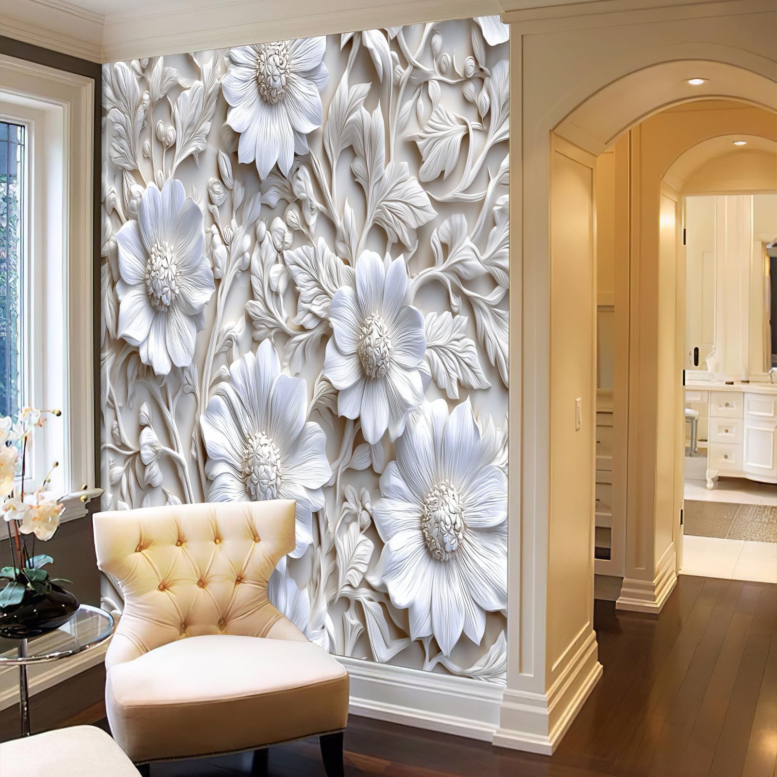 Fototapete Blumen Blätter 400×280cm(W×H) Fototapeten Vlies Tapeten Moderne Blumen Pflanzen Vliestapete Wandtapete Wohnzimmer Schlafzimmer