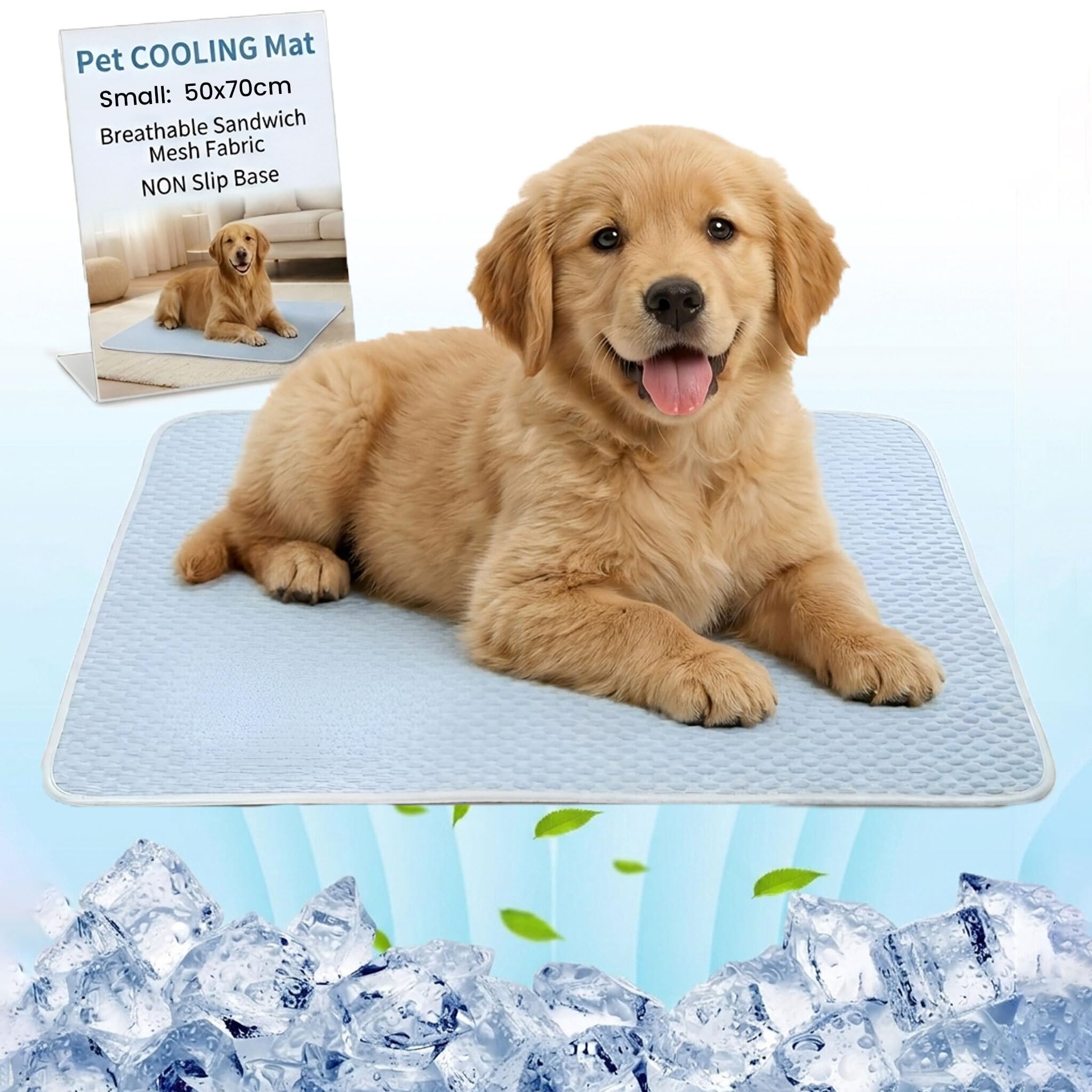 SIMPLY 4 PETS Cooling Mat for Dogs & Cats - 50x70cm Large Non Slip Washable & Breathable Dog Cooling Mat with Sandwich Mesh Fabric - Foldable Soft Texture Pet Cooling Bed Ideal for Home & Travel