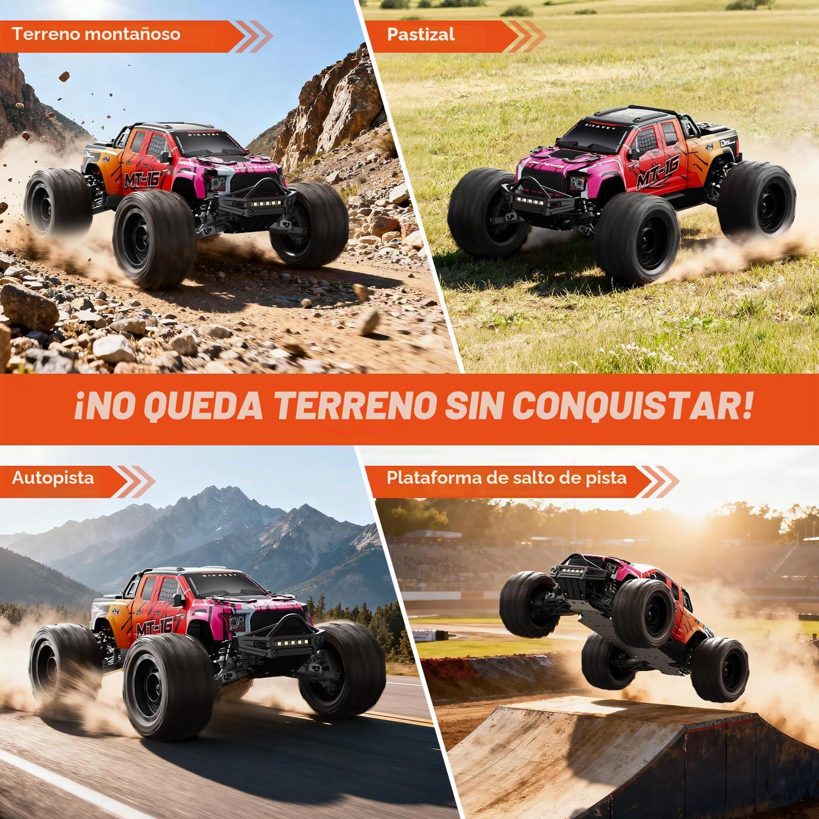 1/16 50 mph Sin Escobillas 4wd RC Truck, Autos De Control Remoto Actualizables Todo Terreno con BateríA 3s, Impermeable RáPido Todoterreno RC para Adultos
