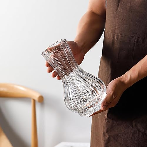 Miniatura 7 de Jarrón decorativo moderno de 10 pulgadas para arreglos florales, florero grande y elegante de vidrio transparente para ramo (transparente)