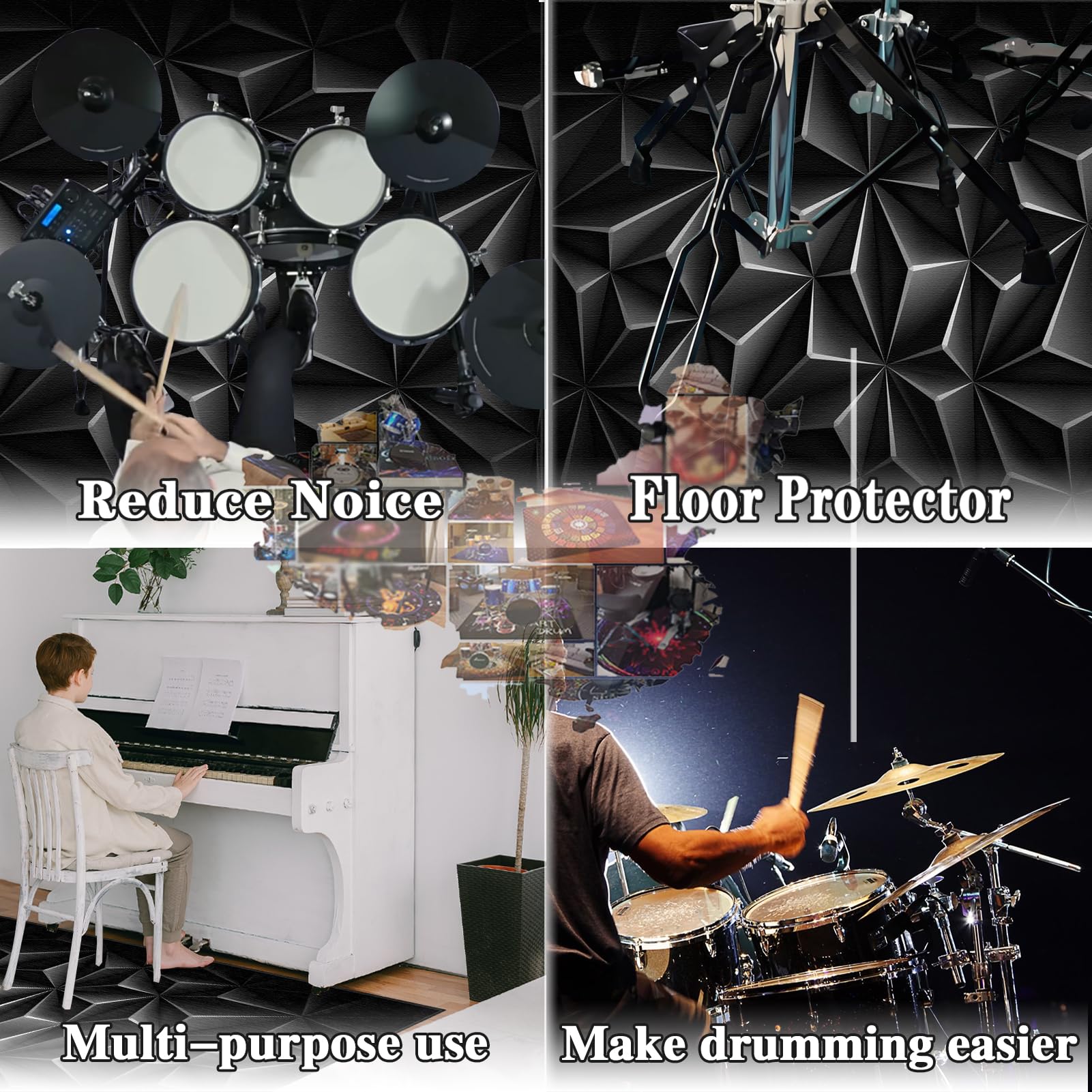 Schlagzeugteppich Rutschfest Schalldicht Drum Teppich Matte Innen und Außen, Elektronisches Jazz Schlagzeug Kit für Bass Snare Drum, 200 x 160 cm Schallschutz Akustik Teppich Schallschutzteppich
